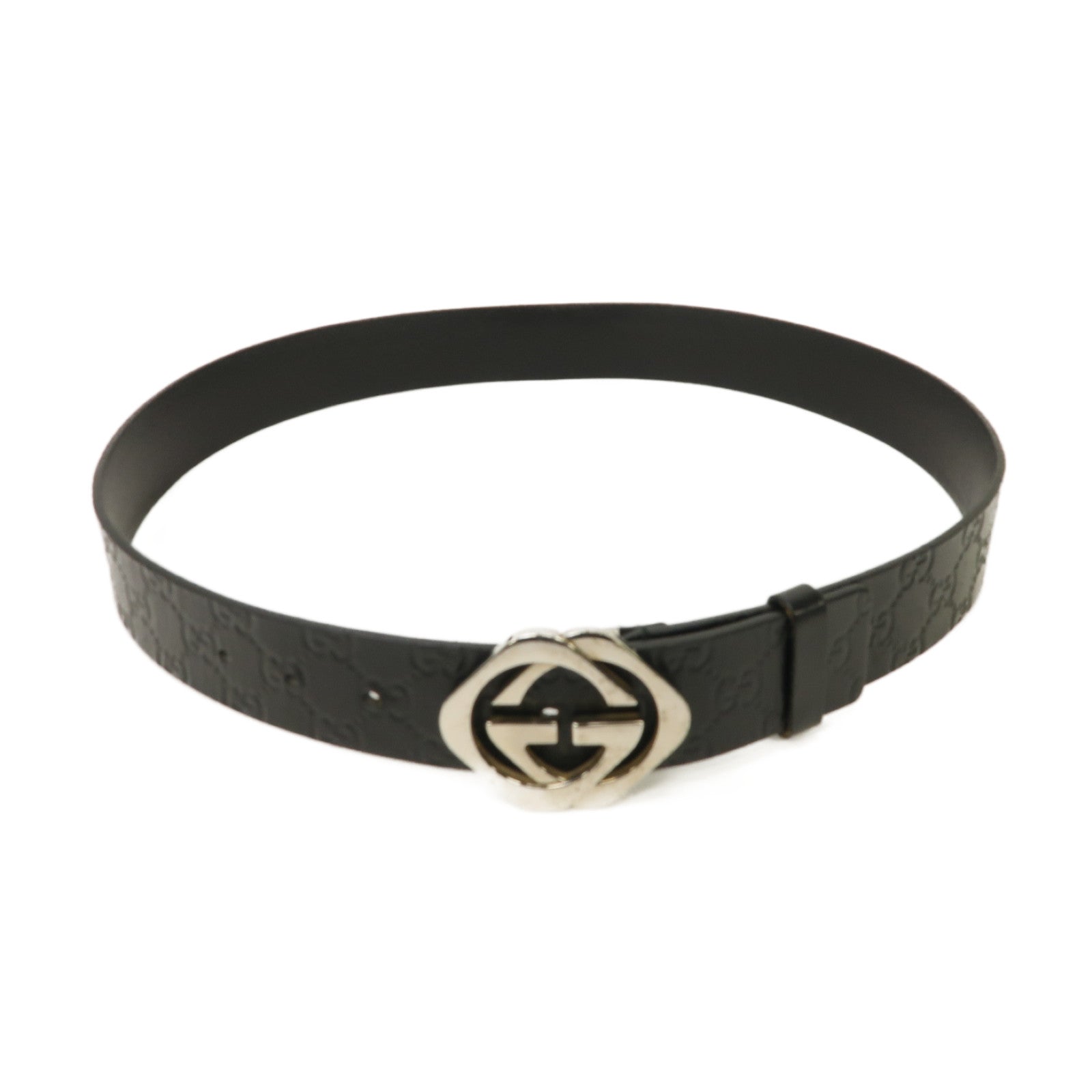 GUCCI 【激減優惠】牛皮皮革Belt 90cm銀扣皮帶黑色