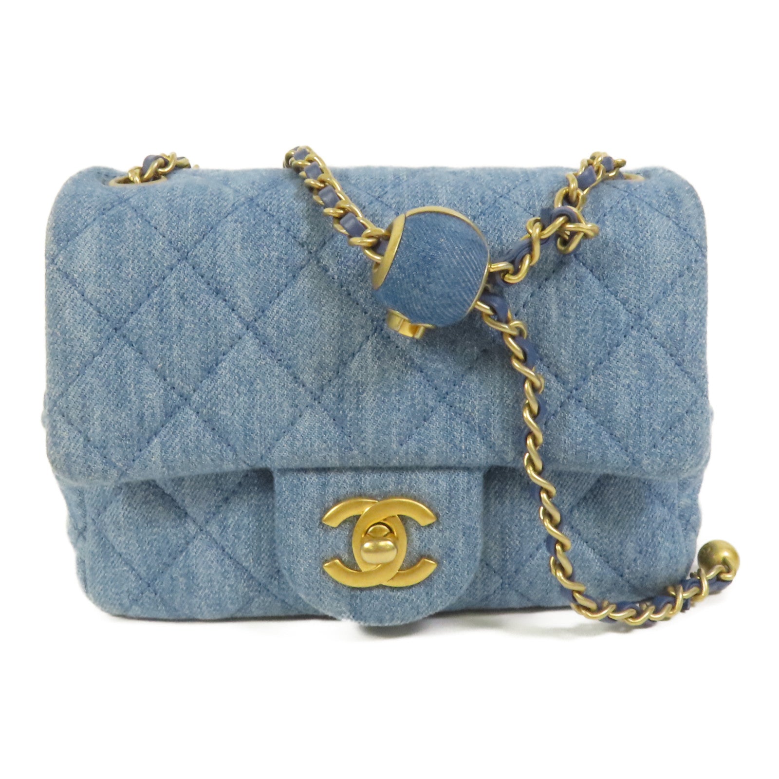 CHANEL Denim Mini Classic 17金扣鏈帶肩背袋