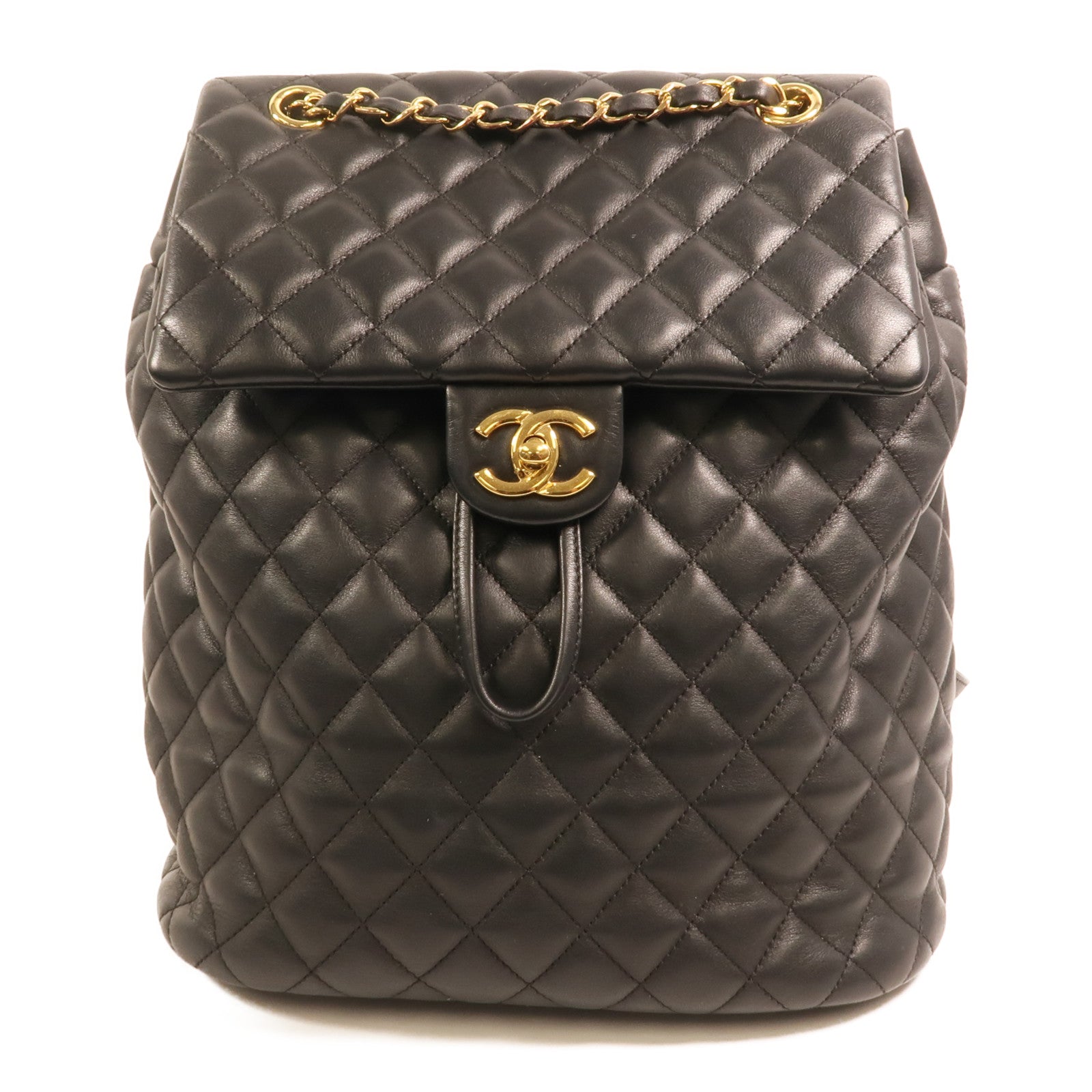 CHANEL 羊皮皮革Backpack金扣背包