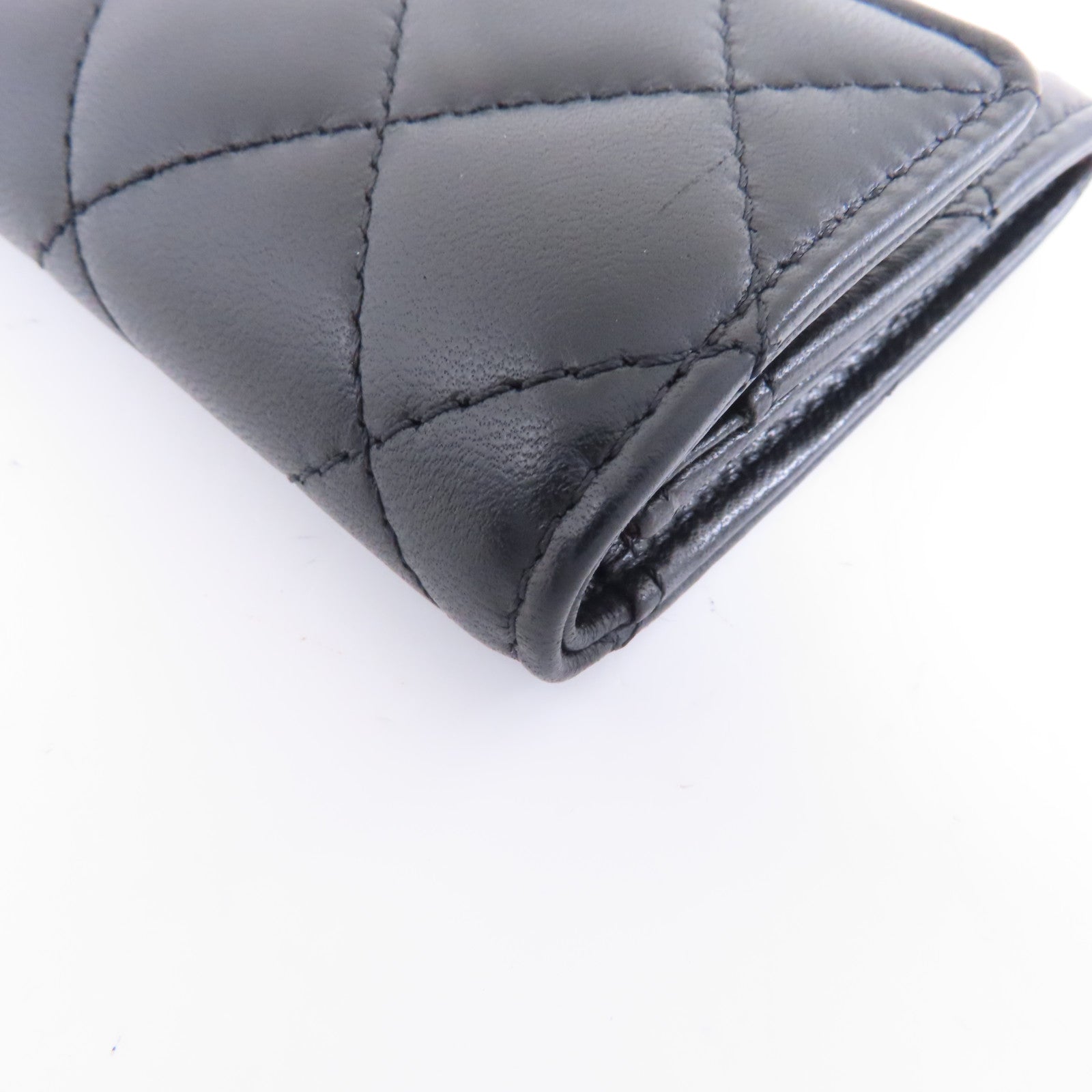 CHANEL 菱格羊皮皮革Card Case銀扣卡片套黑色