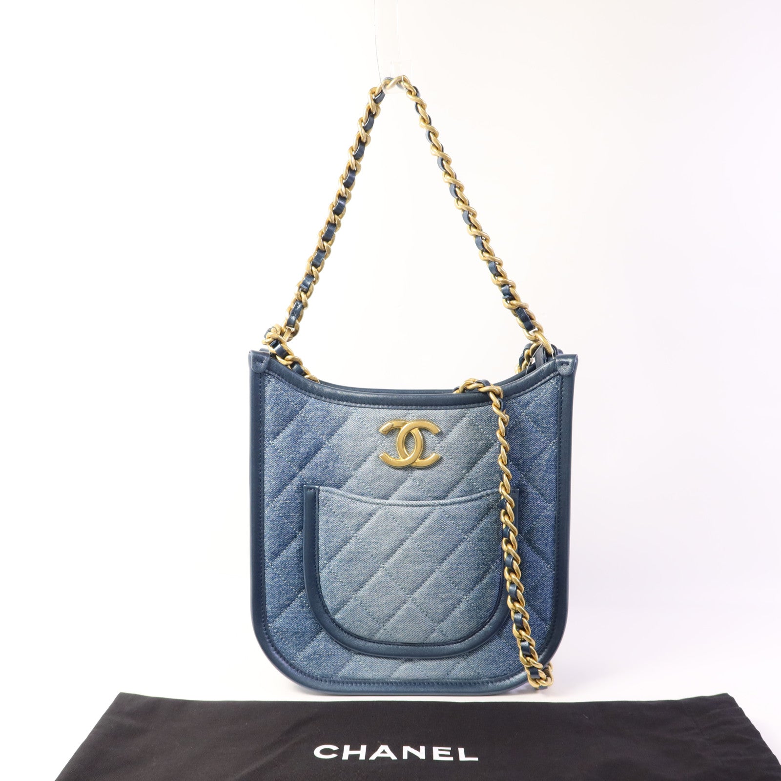 CHANEL 牛仔布24S Hobo金扣手挽肩背兩用袋