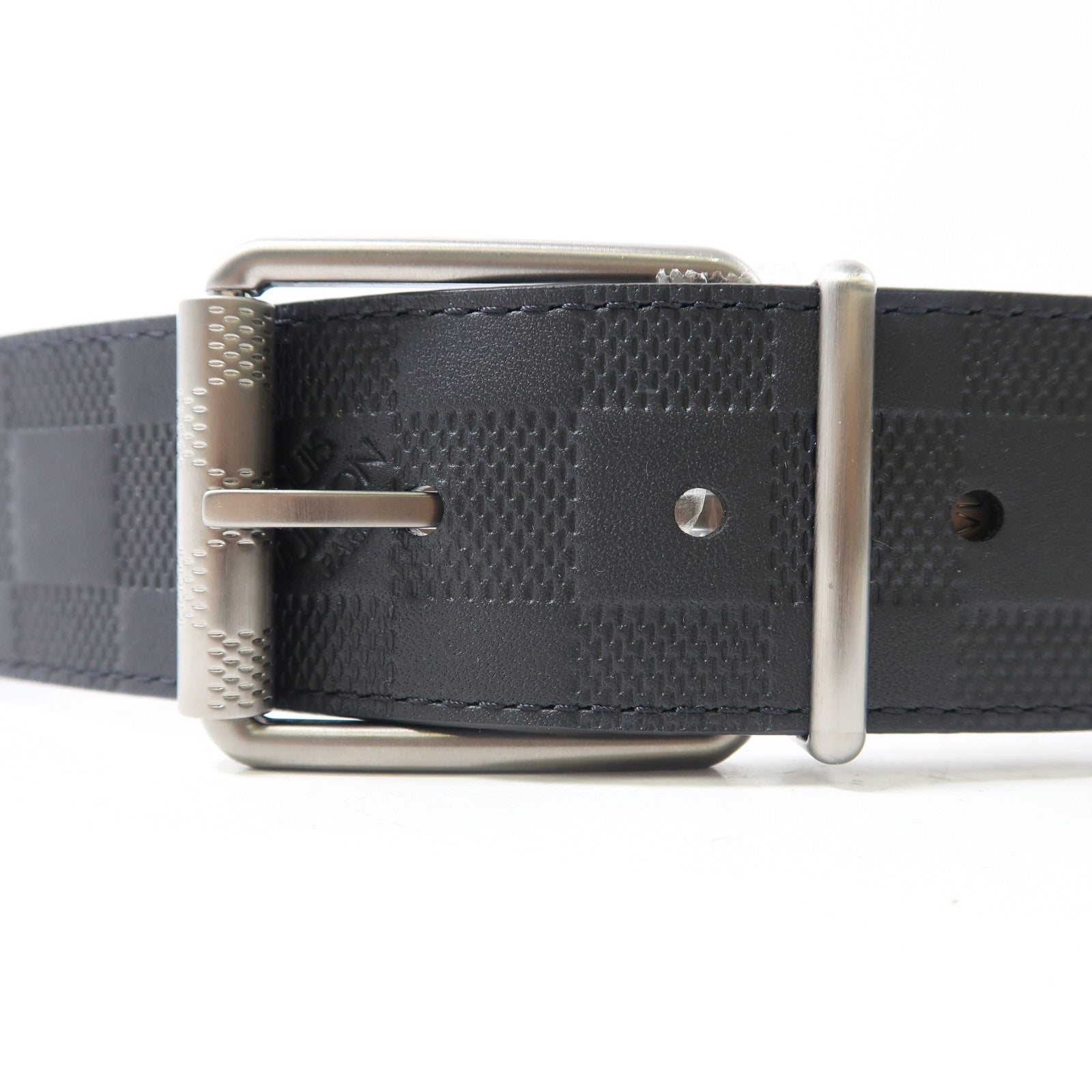 LOUIS VUITTON Damier Infini Damier Print Reversible銀扣皮帶黑色