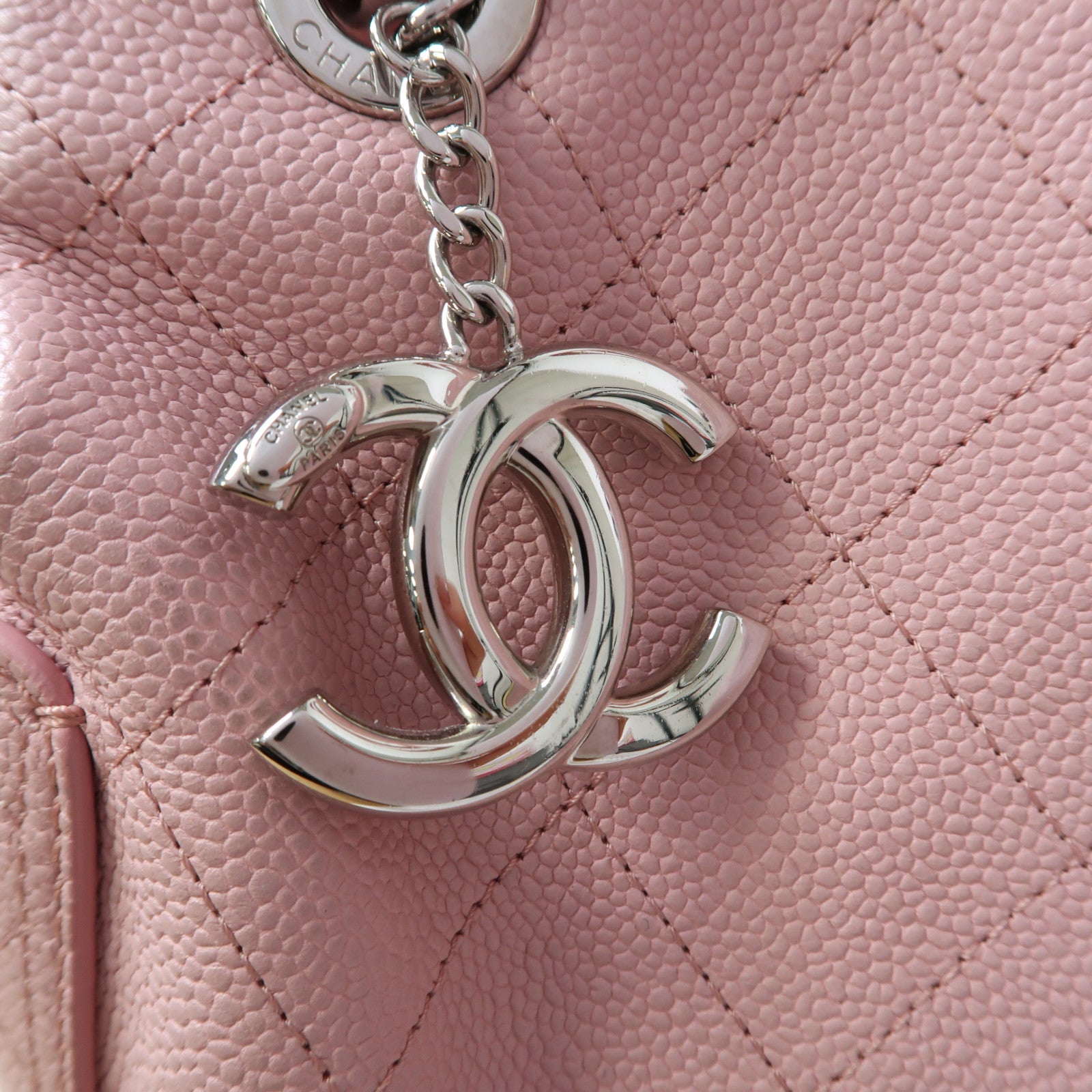 CHANEL 菱格Caviar皮革Shoulder Bag銀扣手挽肩背兩用袋粉紅色
