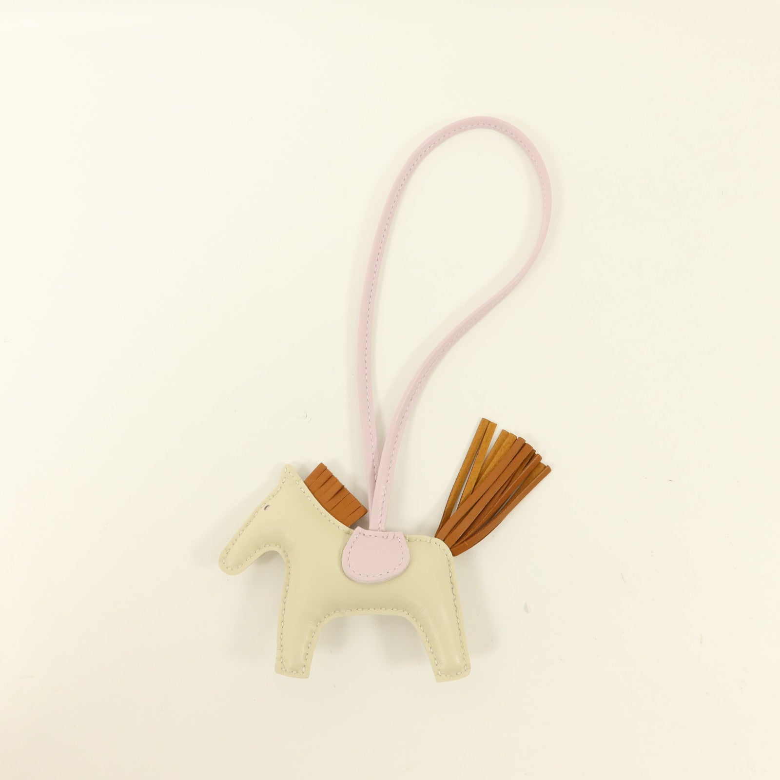 HERMES Milo皮革Rodeo PM掛飾Craie/Mauve Pale/Gold