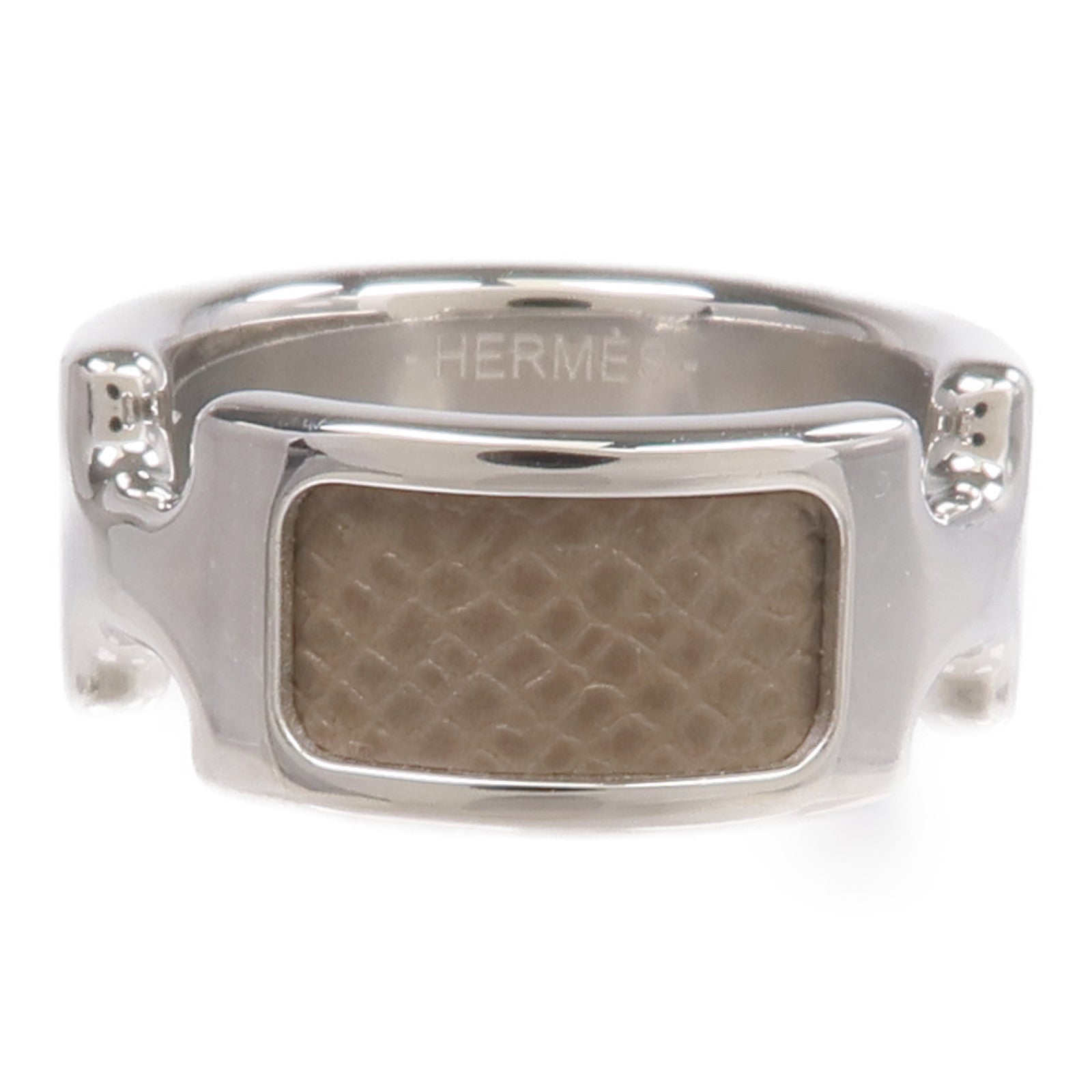 HERMES Madame皮革/金屬Olympe Ring戒指Etoupe US#6.5