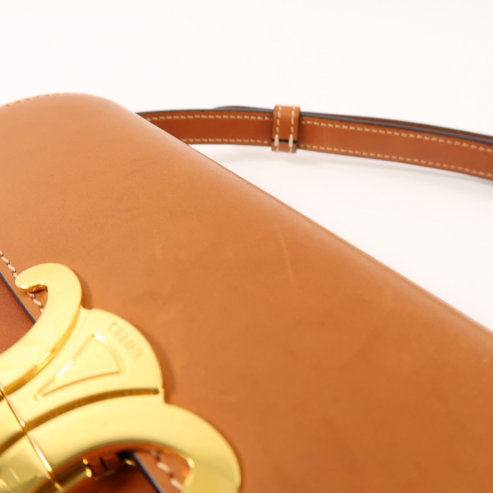 CELINE 牛皮皮革Shoulder Bag金扣肩背袋棕色