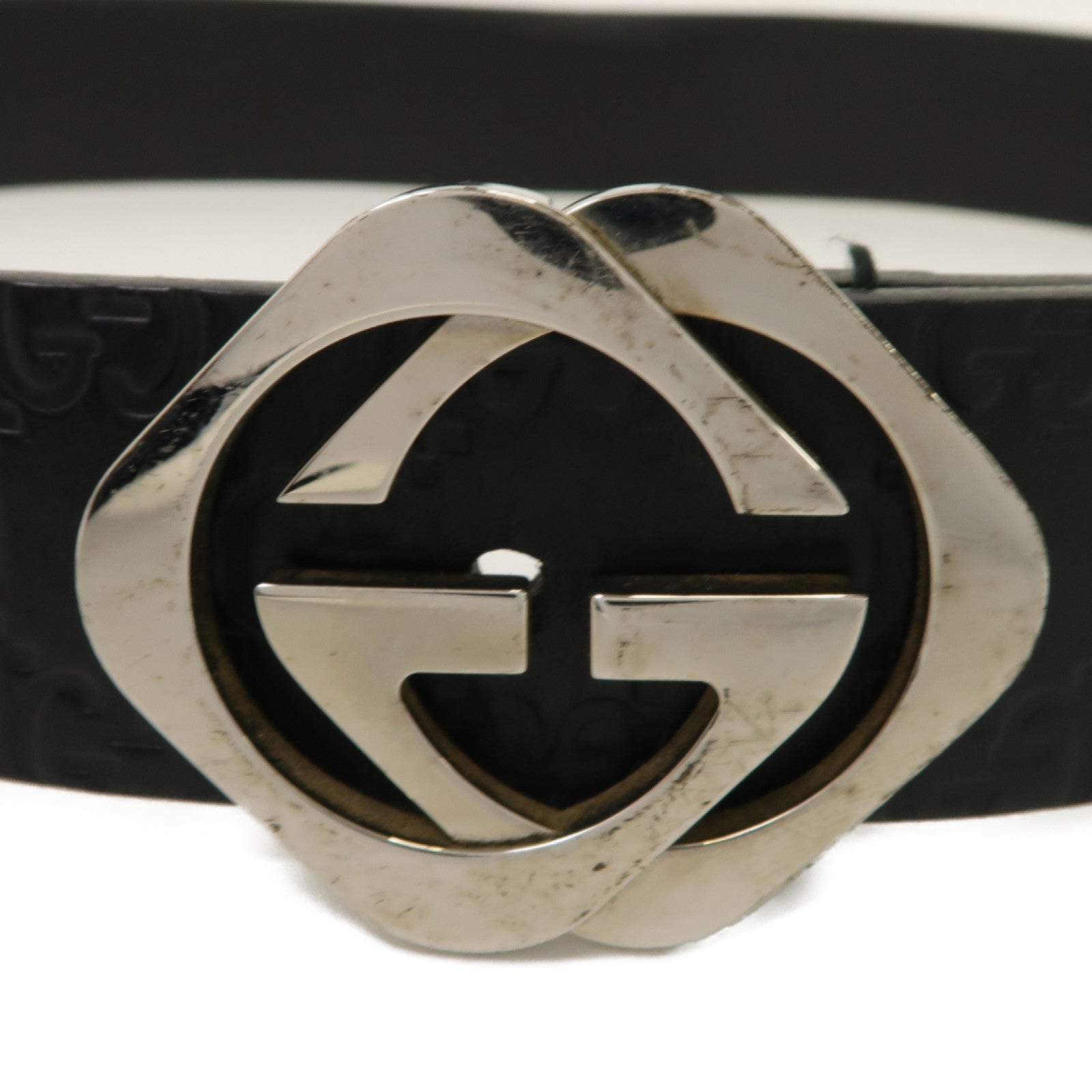 GUCCI 【激減優惠】牛皮皮革Belt 90cm銀扣皮帶黑色