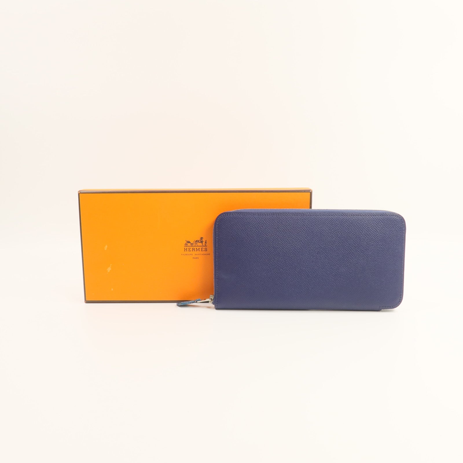 HERMES Epsom皮革Silk In Long Wallet長錢包Bleu Saphir