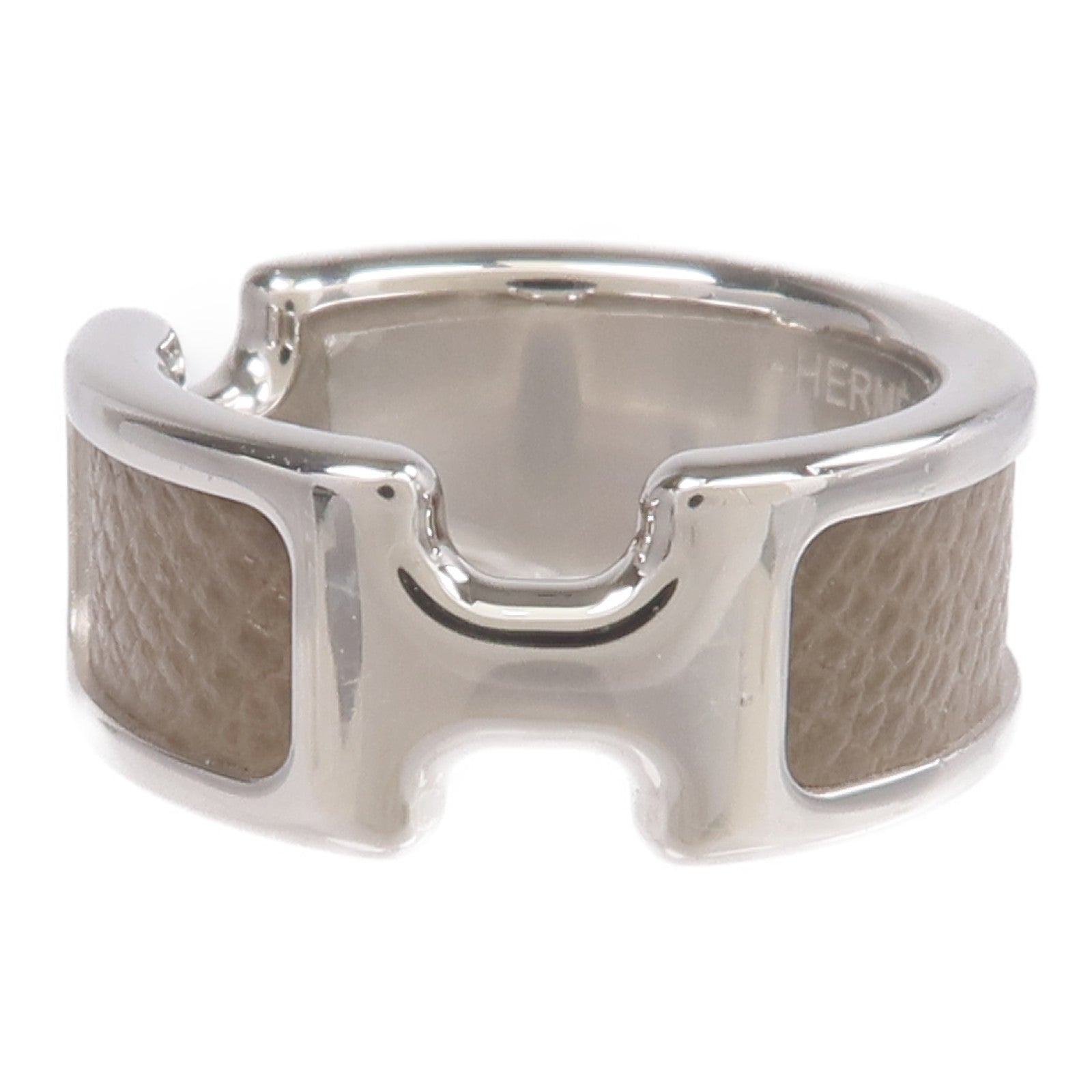 HERMES Madame皮革/金屬Olympe Ring戒指Etoupe US#6.5