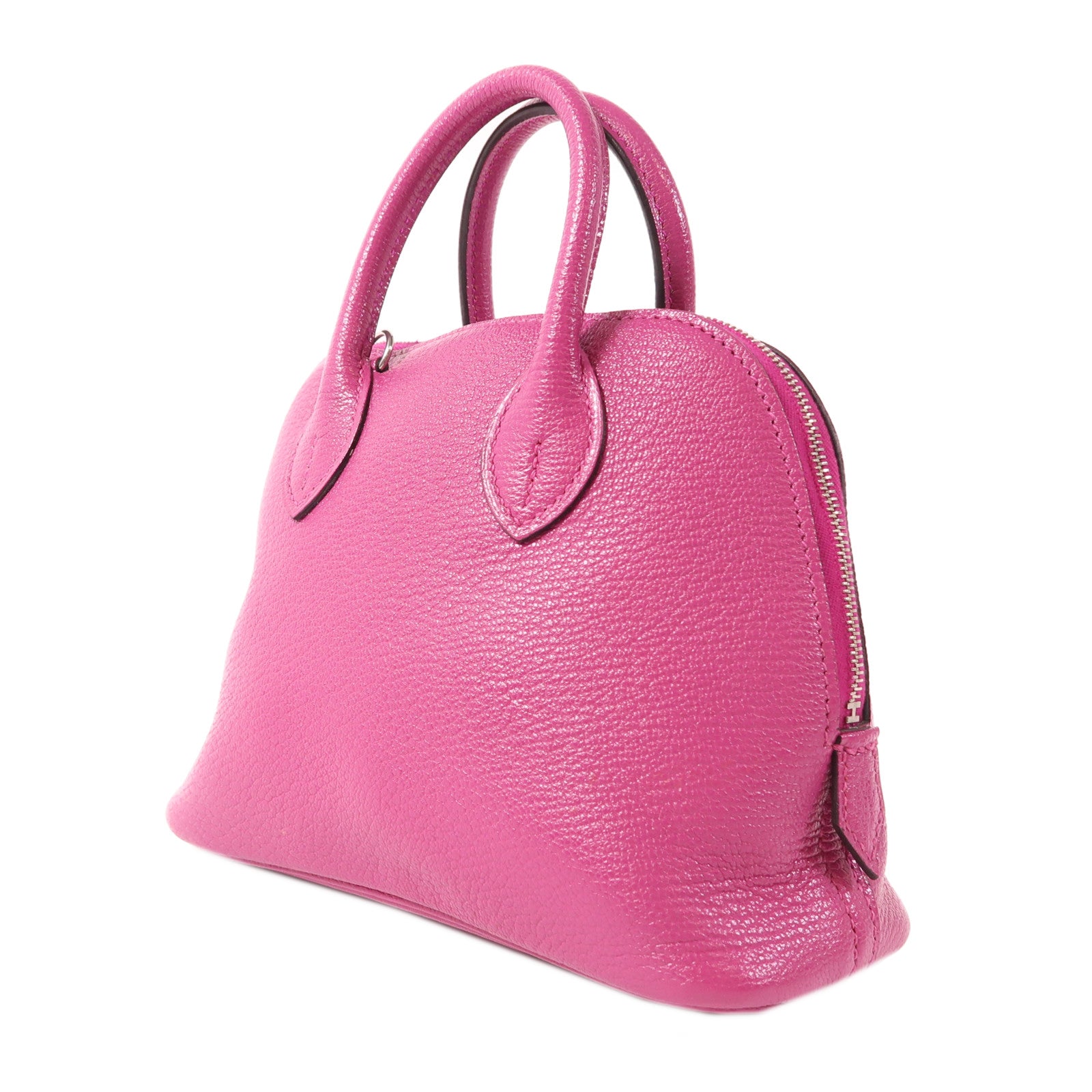 HERMES Chevre皮革Mini Bolide銀扣手挽肩背兩用袋Rose Pourpre
