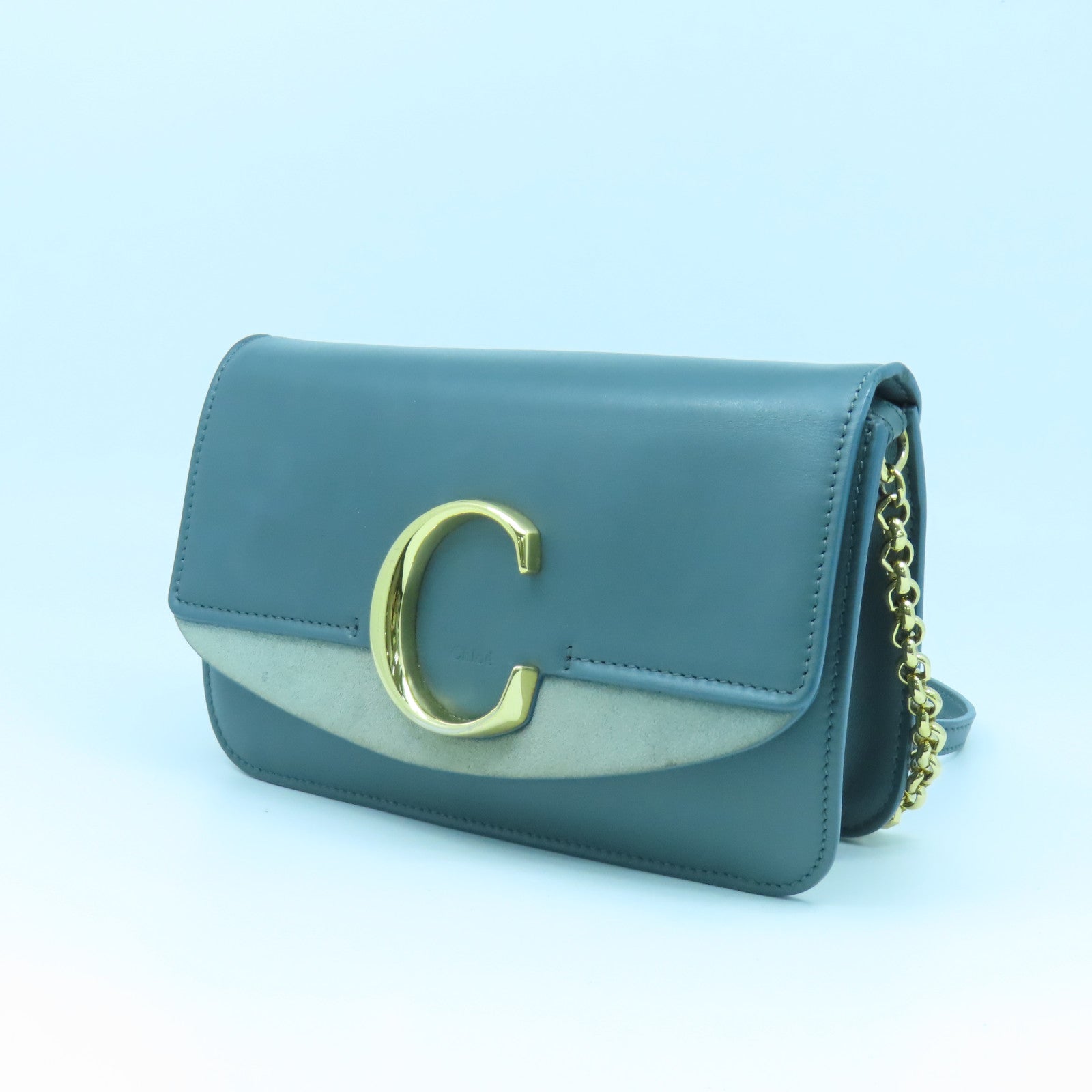 Chloe 【清倉大減價】牛皮皮革Shoulder Bag金扣肩背袋藍色