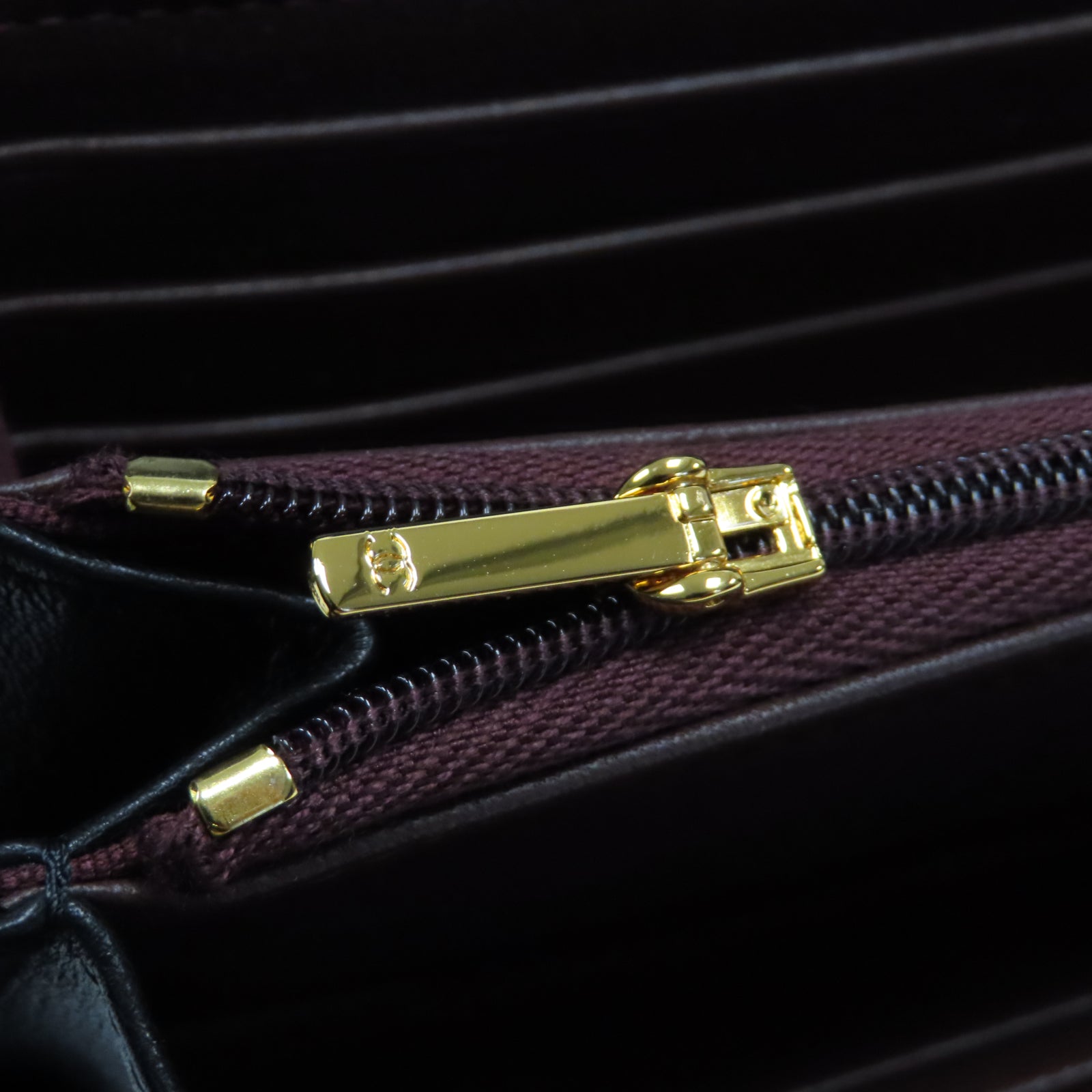CHANEL 菱格羊皮皮革Long Wallet金扣長錢包黑色