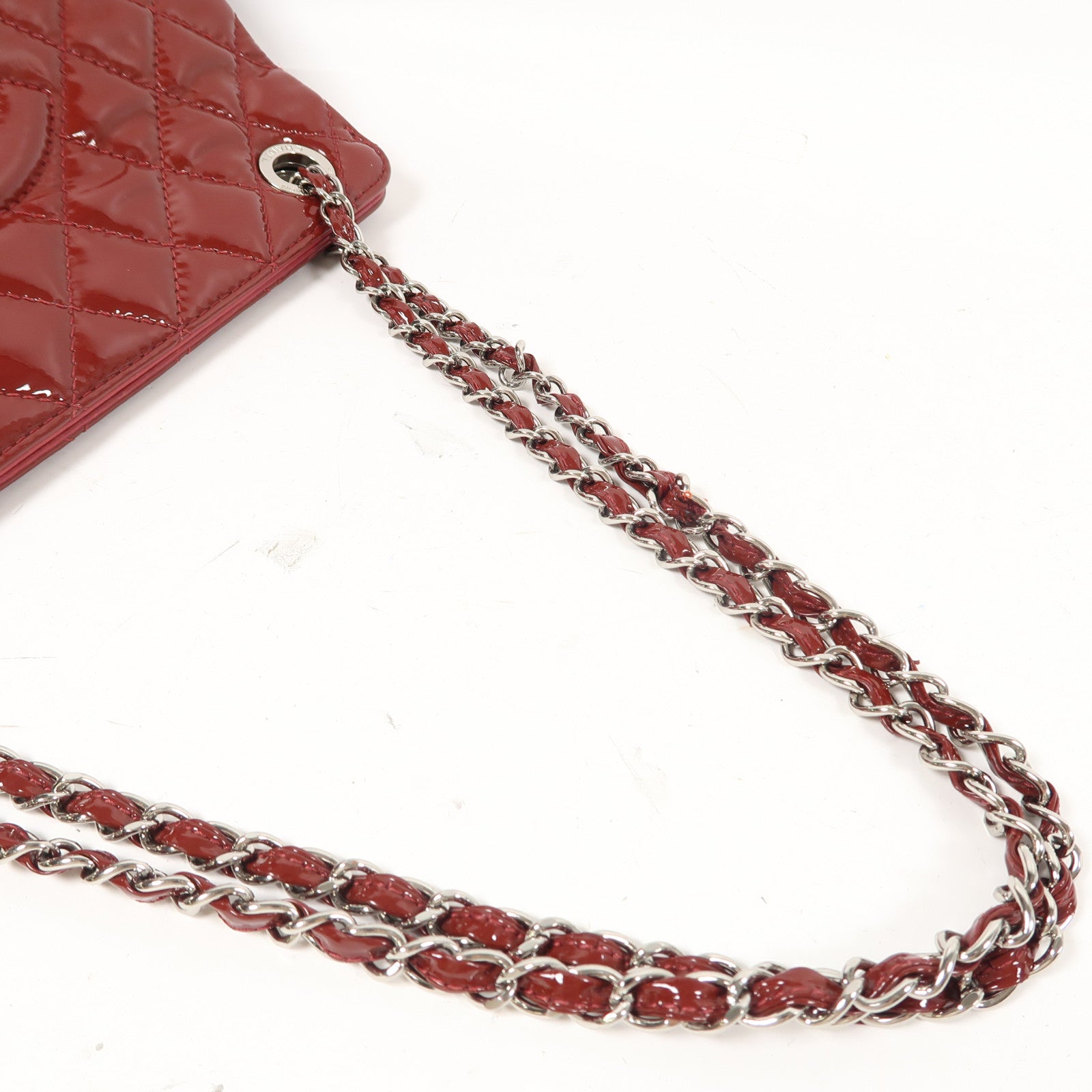CHANEL 【激減優惠】菱格漆皮皮革Shoulder Bag銀扣鏈帶肩背袋紅色