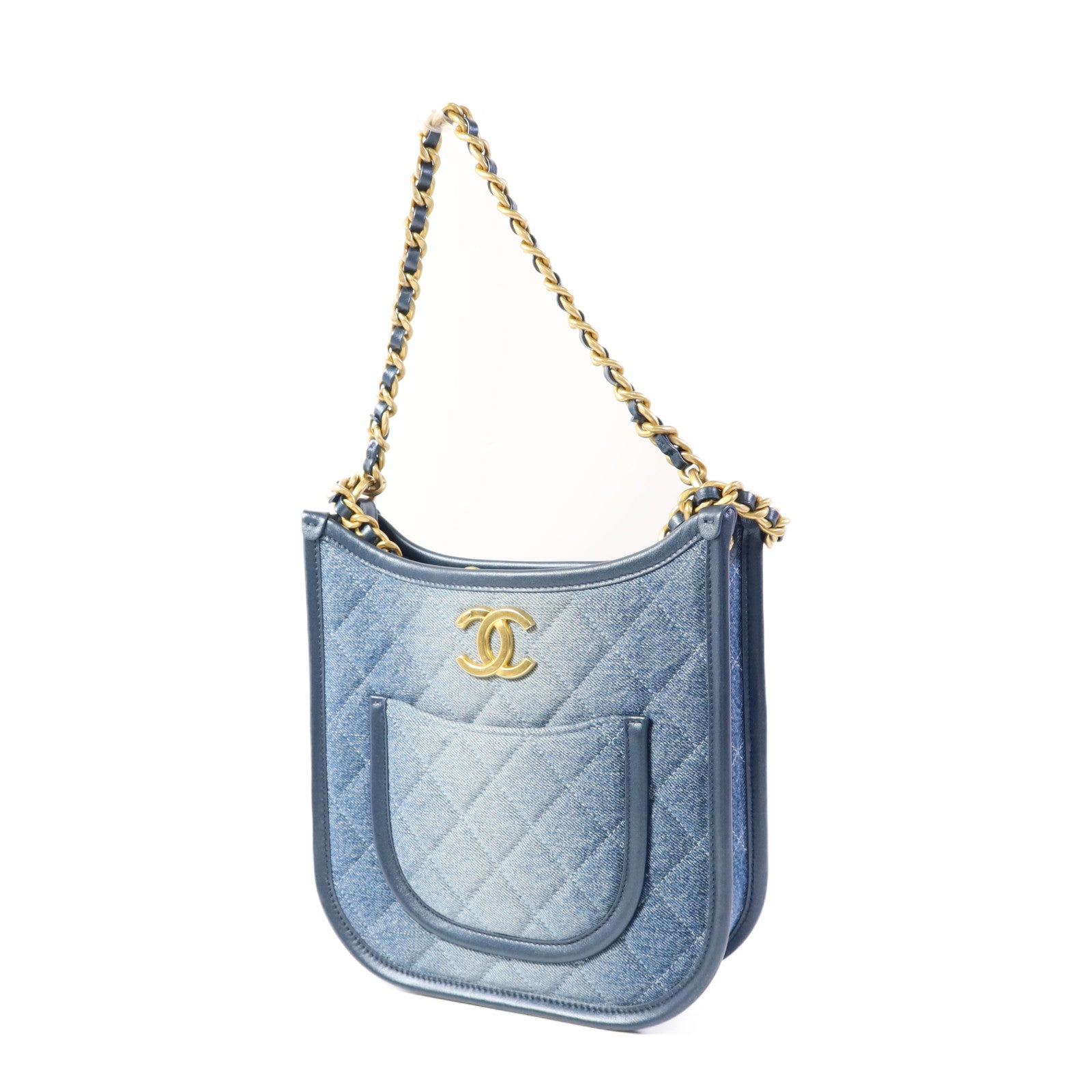 CHANEL 牛仔布24S Hobo金扣手挽肩背兩用袋