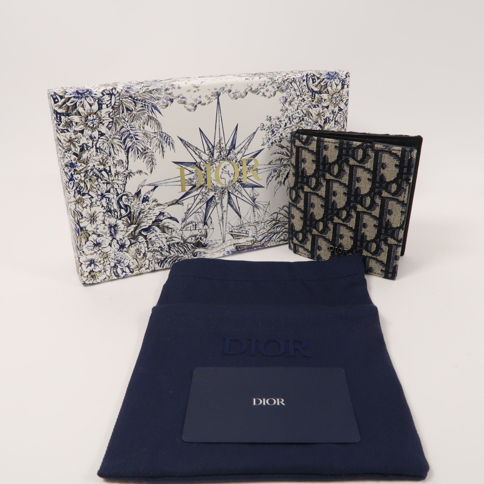 Dior 【清倉大減價】帆布Saddle Lotus Fold Wallet折疊錢包藍色