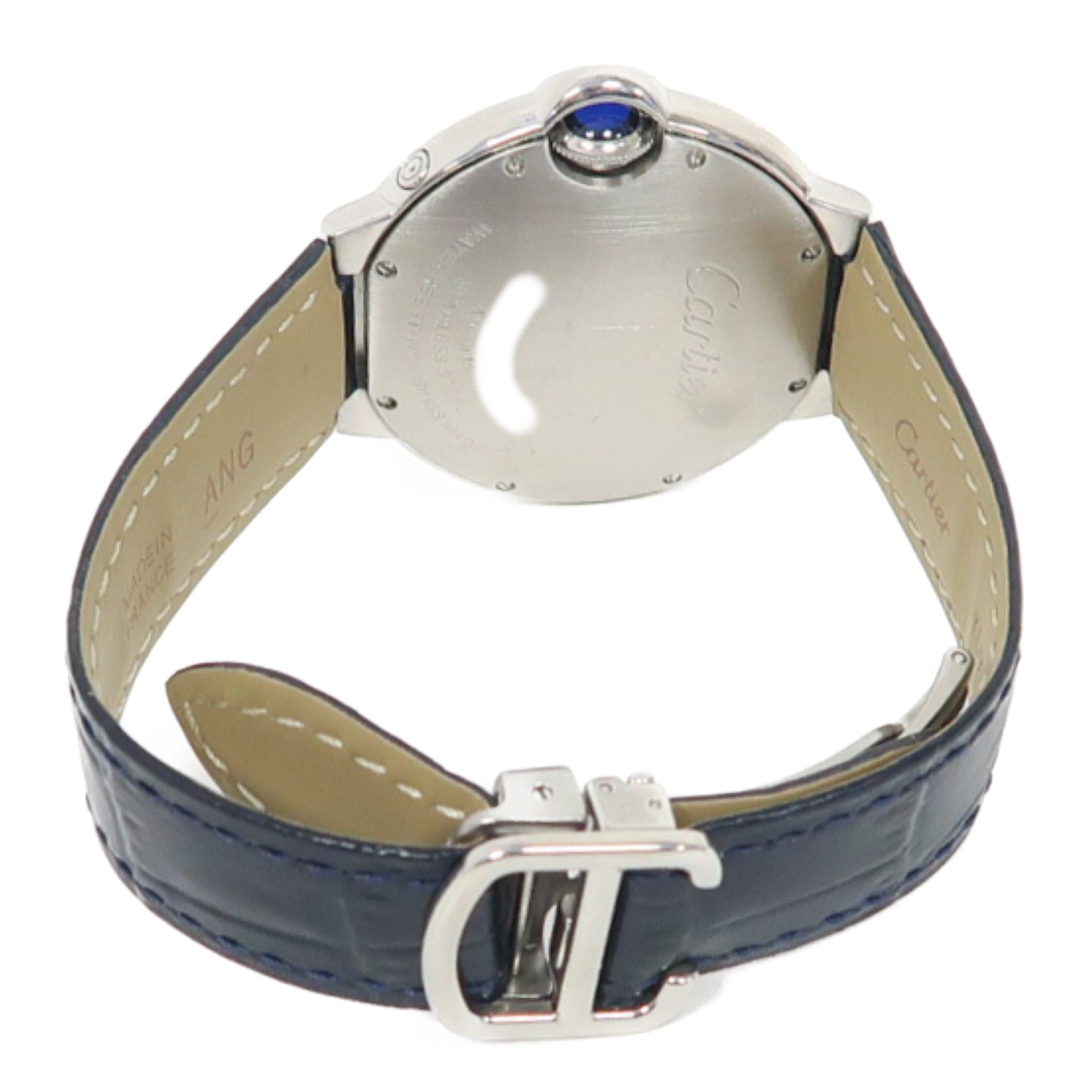 CARTIER Ballon Bleu Moonphase不鏽鋼/皮革帶手錶自動機芯白色