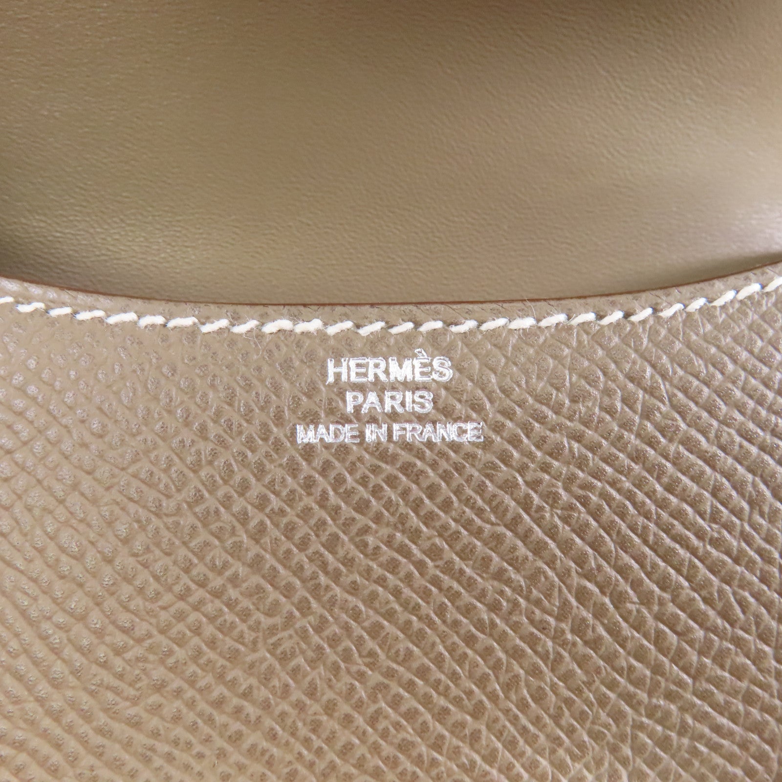 HERMES Epsom皮革Constance Mini銀扣肩背袋Etoupe/米灰色