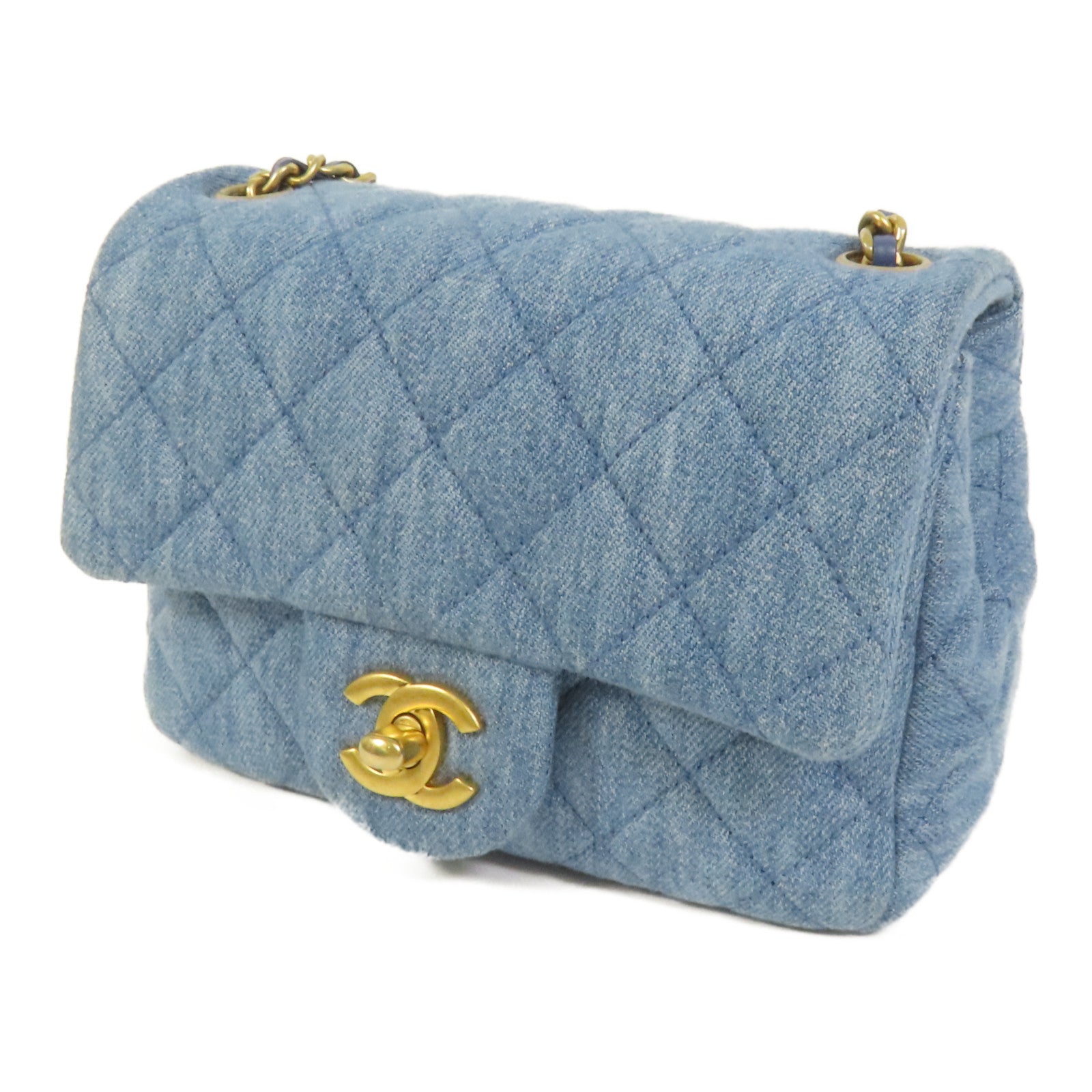 CHANEL Denim Mini Classic 17金扣鏈帶肩背袋