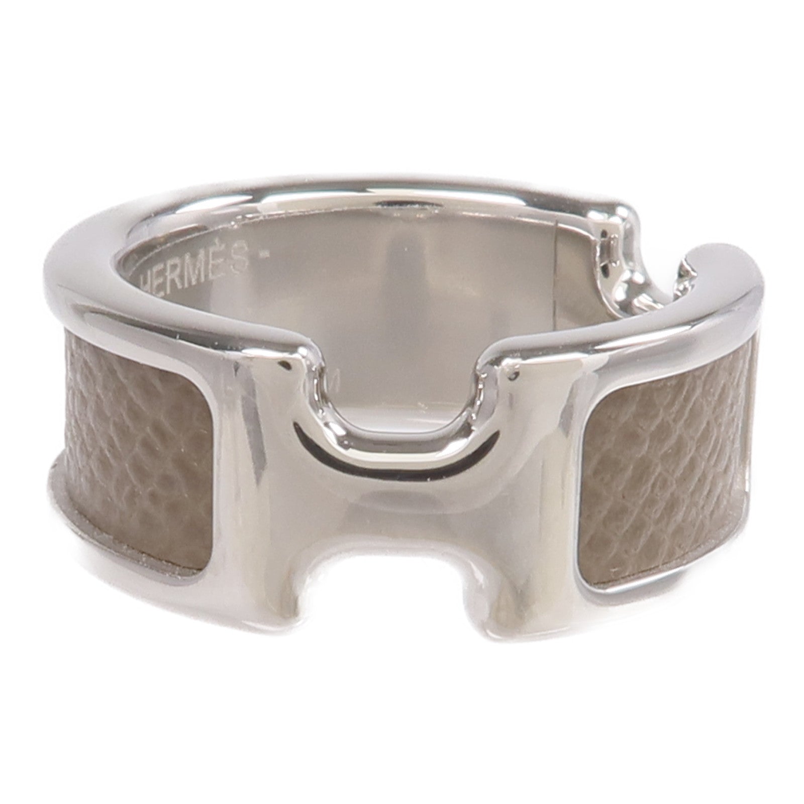 HERMES Madame皮革/金屬Olympe Ring戒指Etoupe US#6.5