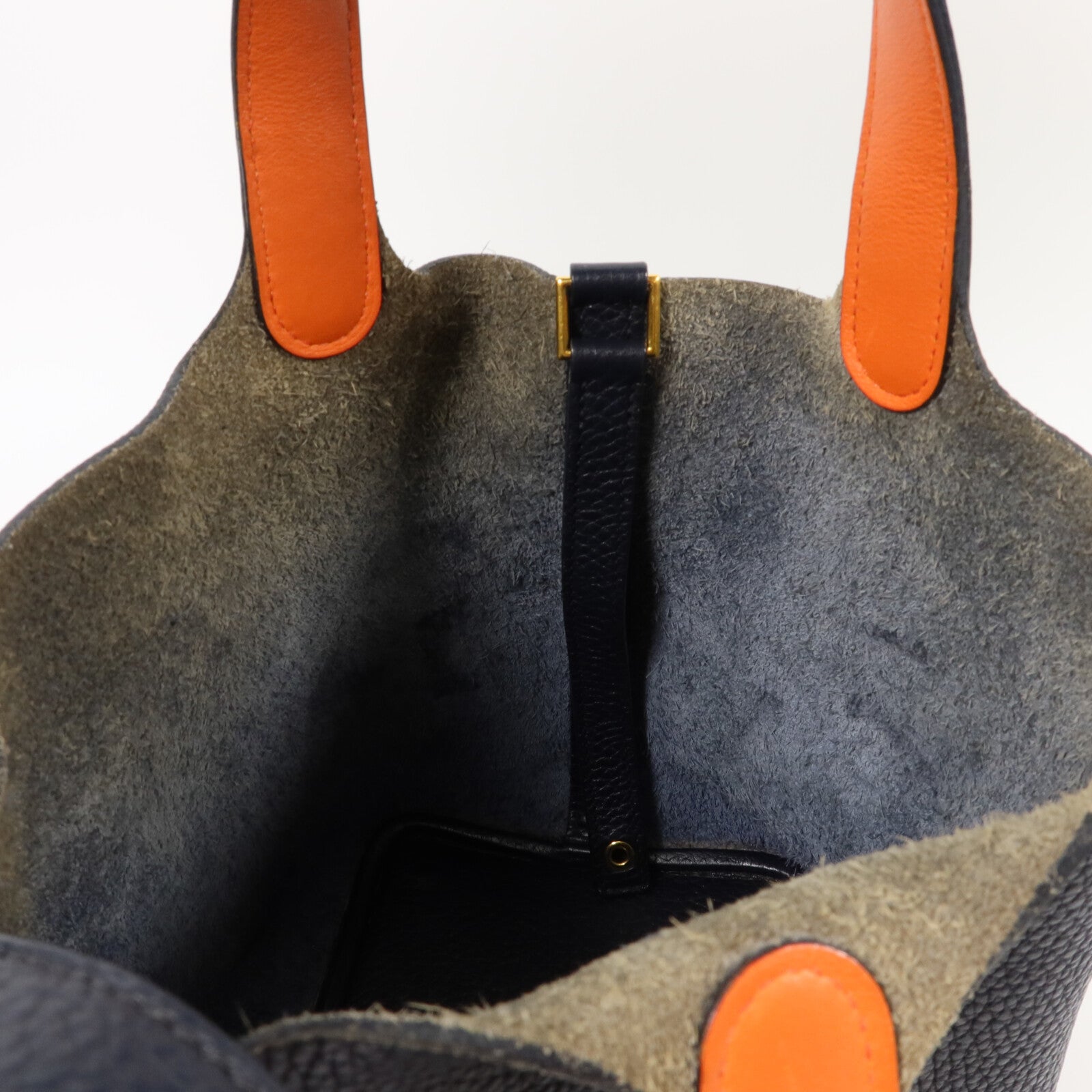 HERMES Clemence/Swift皮革Picotin PM手挽袋Bleu Indigo/Orange