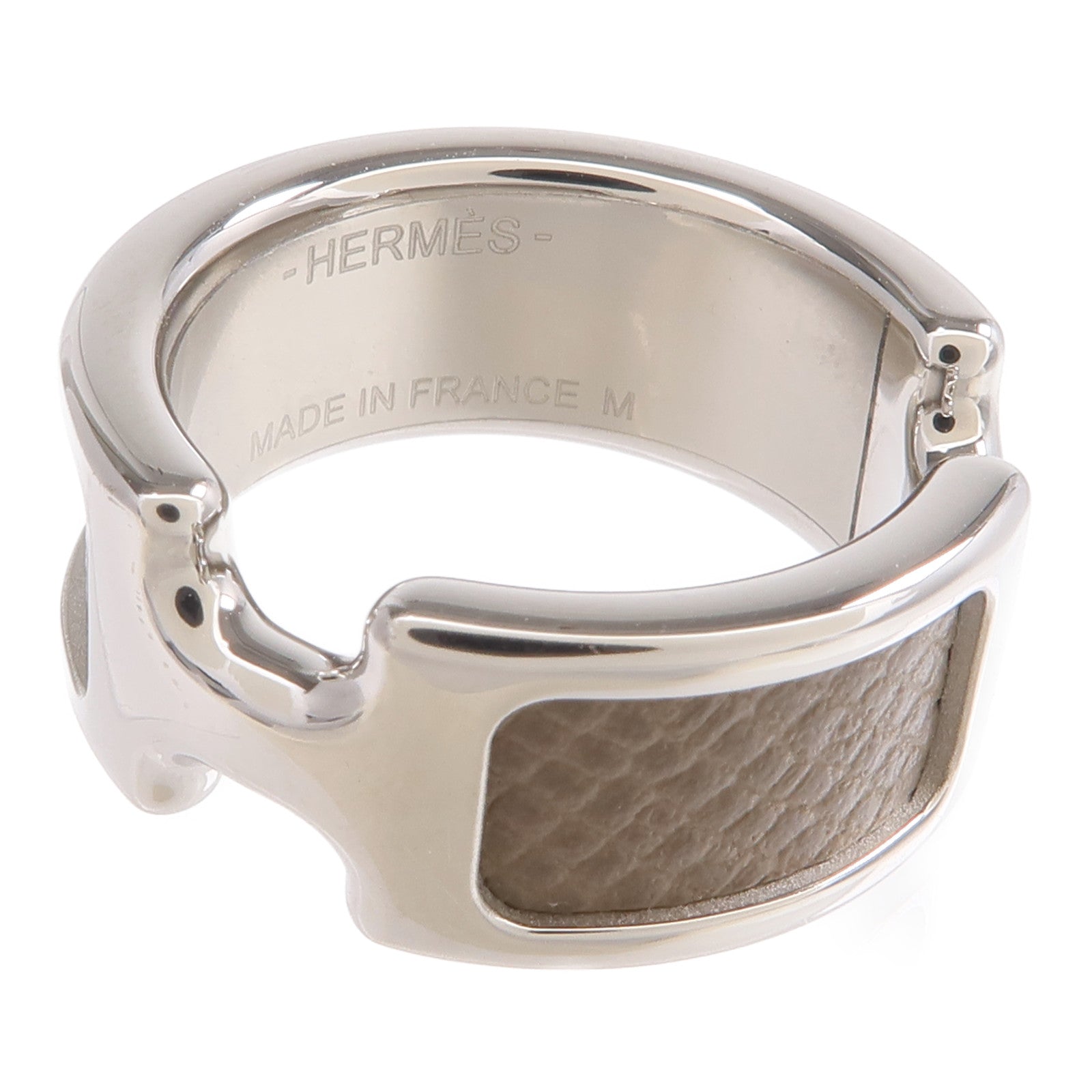 HERMES Madame皮革/金屬Olympe Ring戒指Etoupe US#6.5