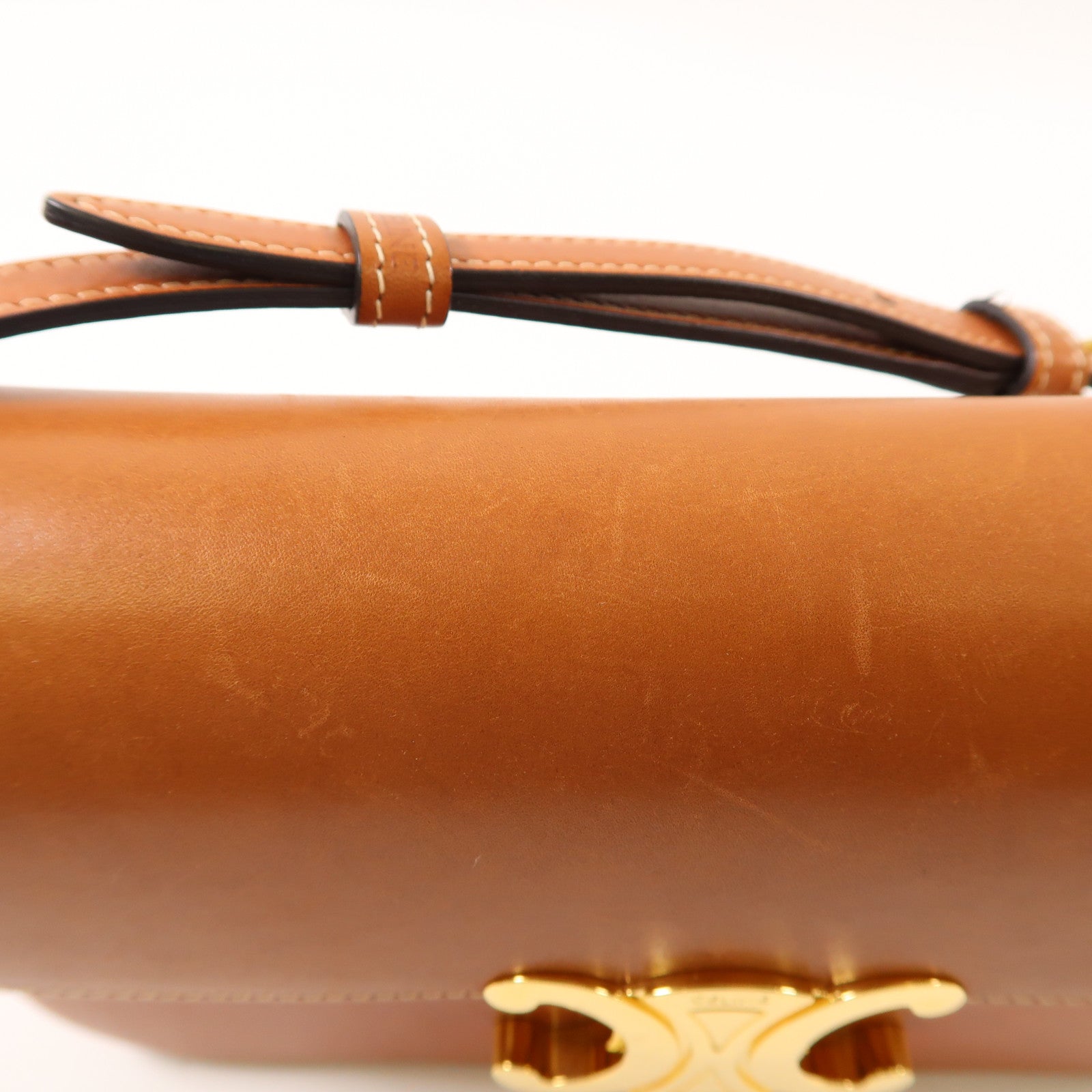 CELINE 牛皮皮革Shoulder Bag金扣肩背袋棕色