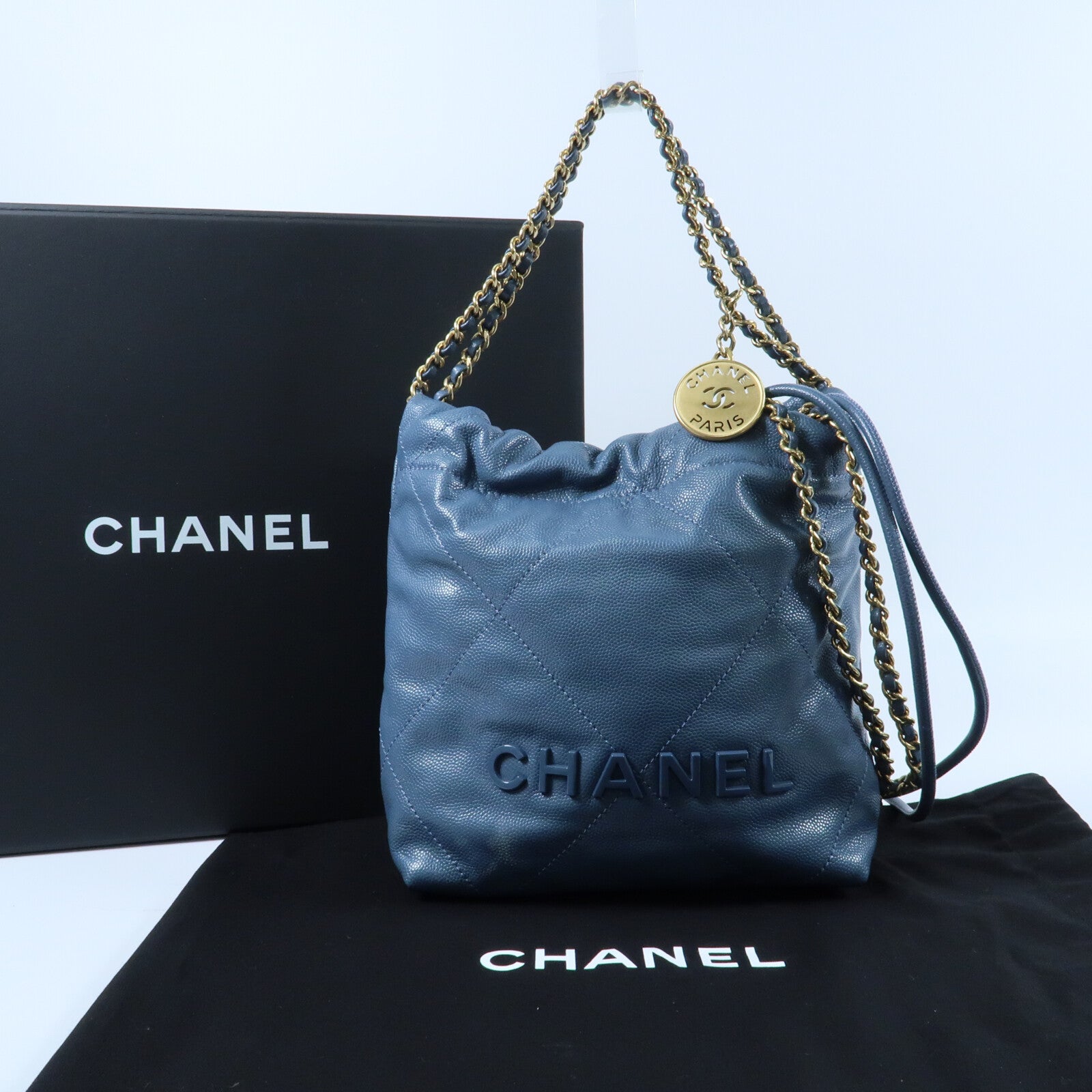 CHANEL 牛皮皮革Chanel 22 Mini金扣鏈帶手挽肩背兩用袋