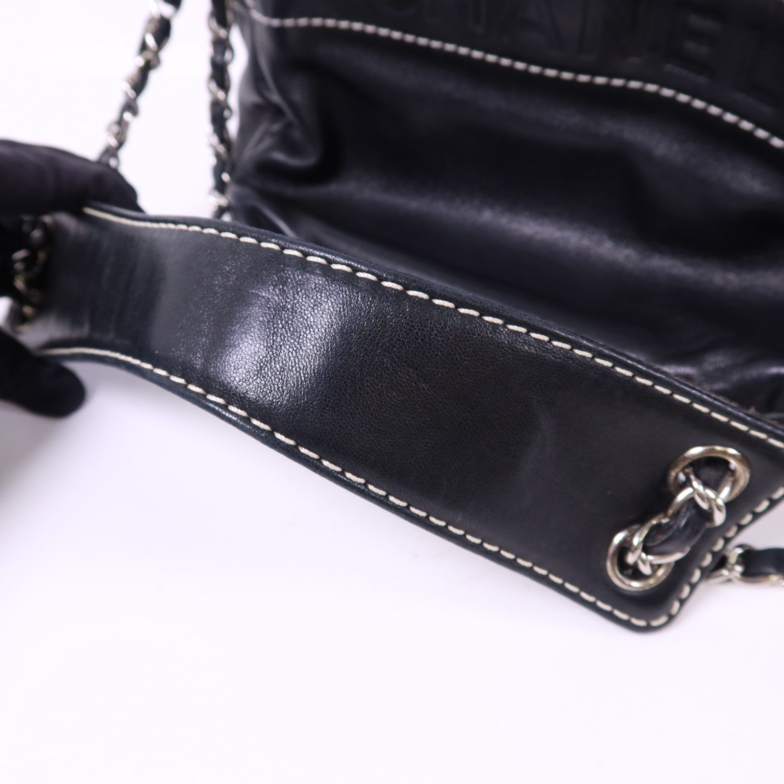 CHANEL 羊皮皮革Chain Shoulder Bag銀扣鏈帶肩背袋