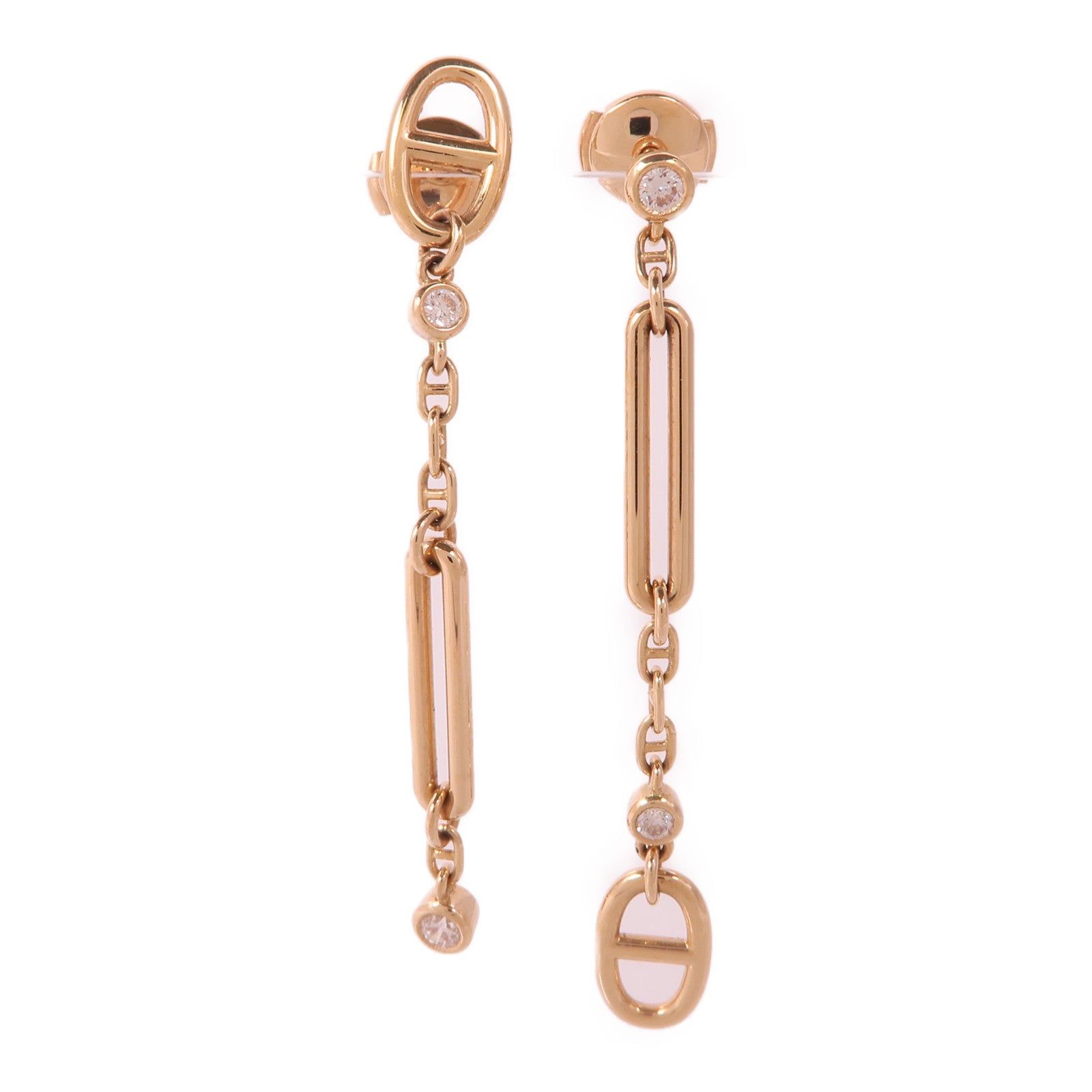 HERMES 18K玫瑰金Chaine D'Ancre Earrings鑽石耳環