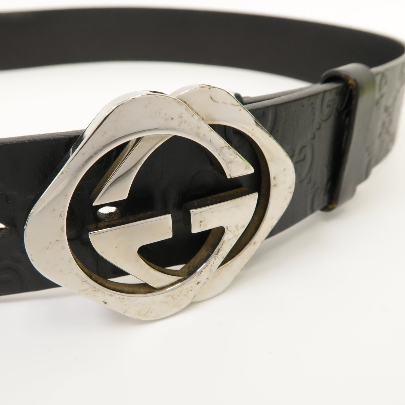GUCCI 【激減優惠】牛皮皮革Belt 90cm銀扣皮帶黑色