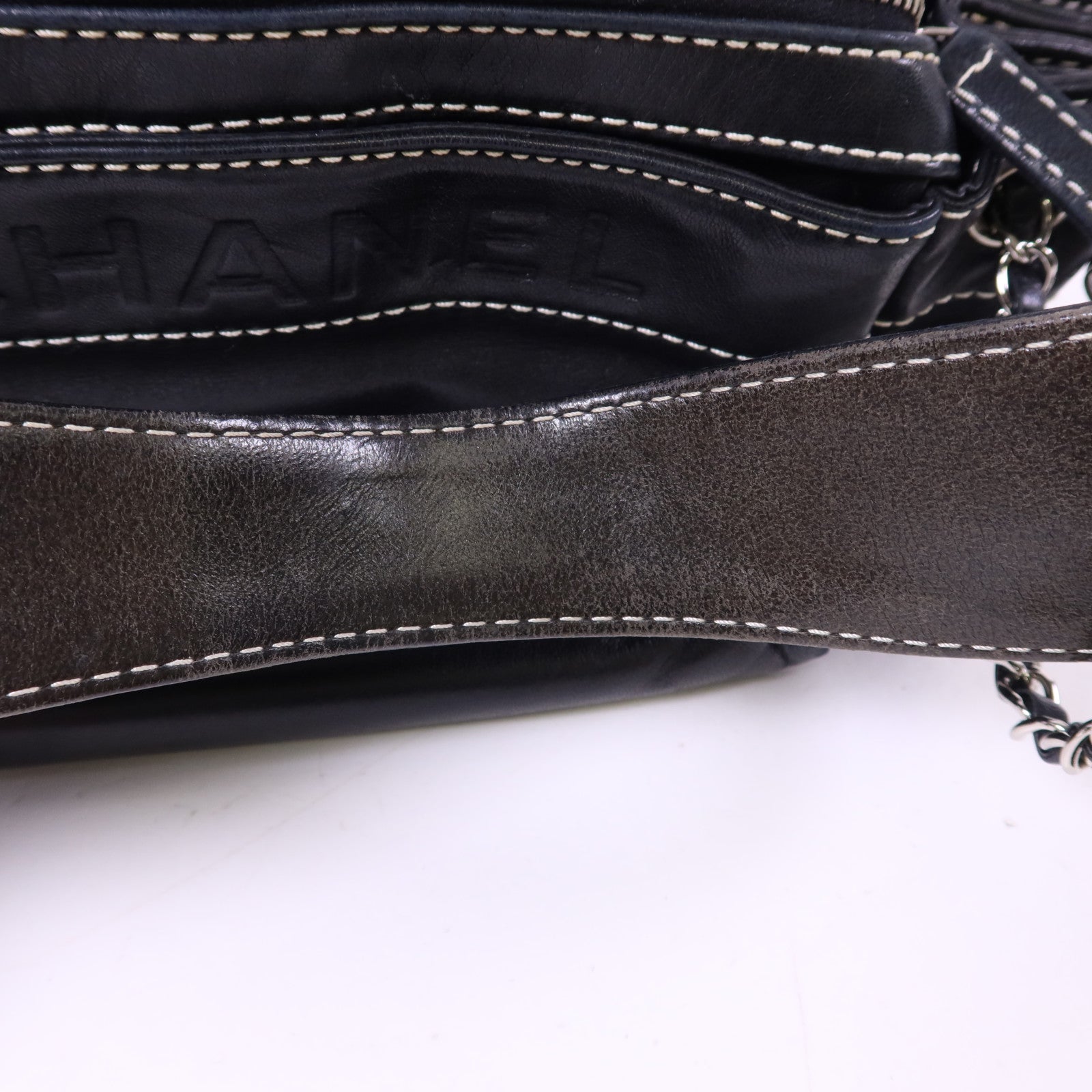 CHANEL 羊皮皮革Chain Shoulder Bag銀扣鏈帶肩背袋