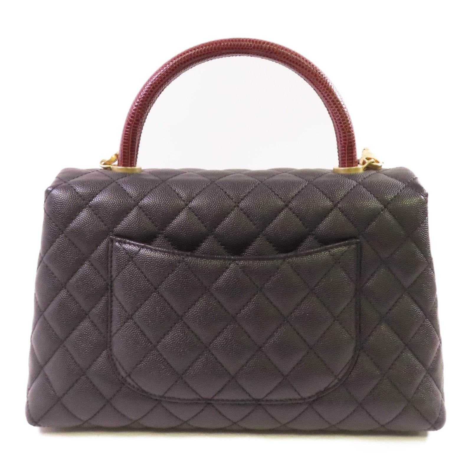 CHANEL 牛皮皮革Coco Handle Medium Chain 2Way Shoulder Bag金扣鏈帶手挽肩背兩用袋