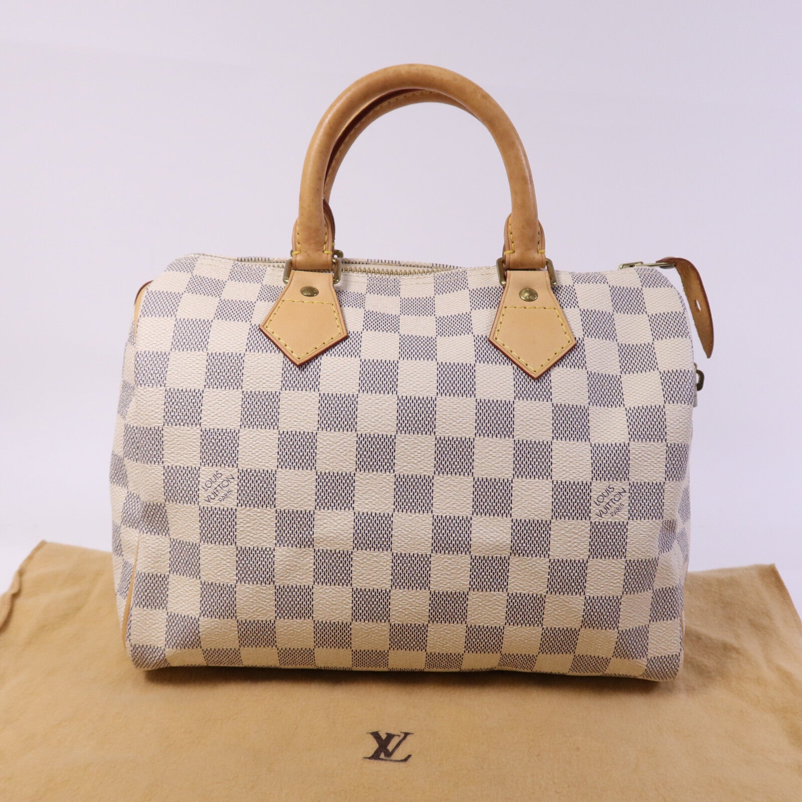 LOUIS VUITTON Damier Azur Speedy 25金扣手挽袋