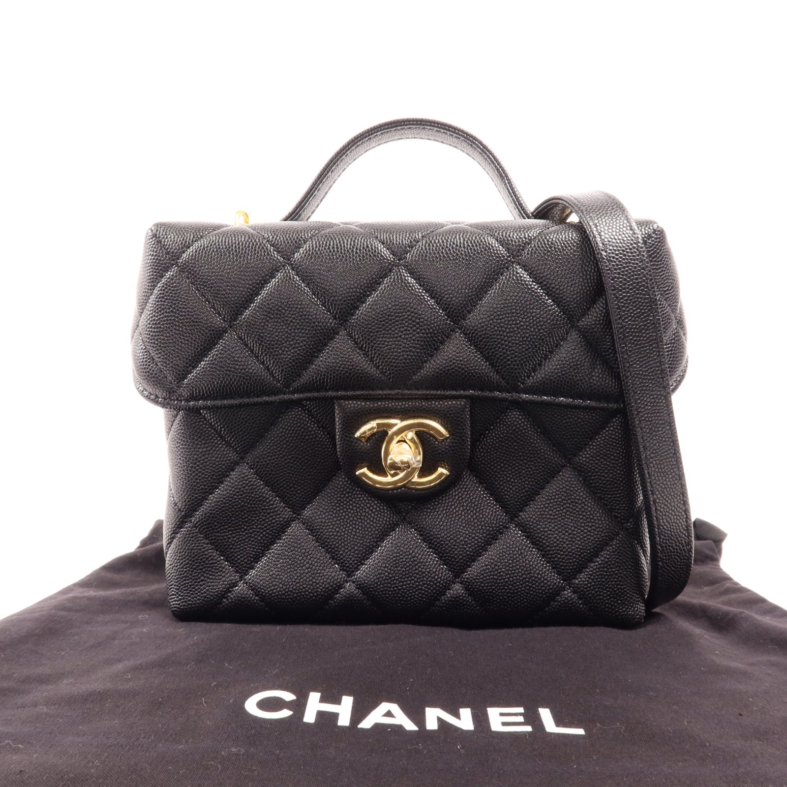 CHANEL 牛皮皮革Vanity金扣手挽肩背兩用袋