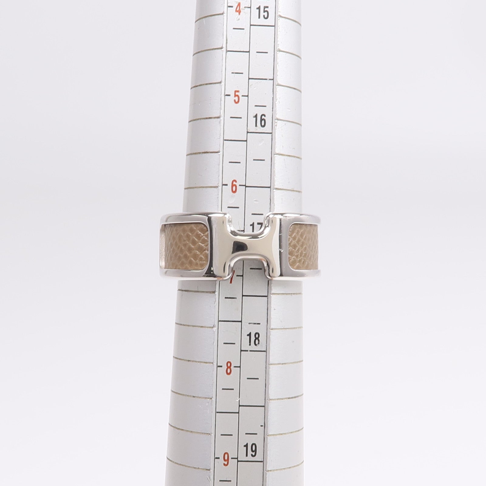 HERMES Madame皮革/金屬Olympe Ring戒指Etoupe US#6.5