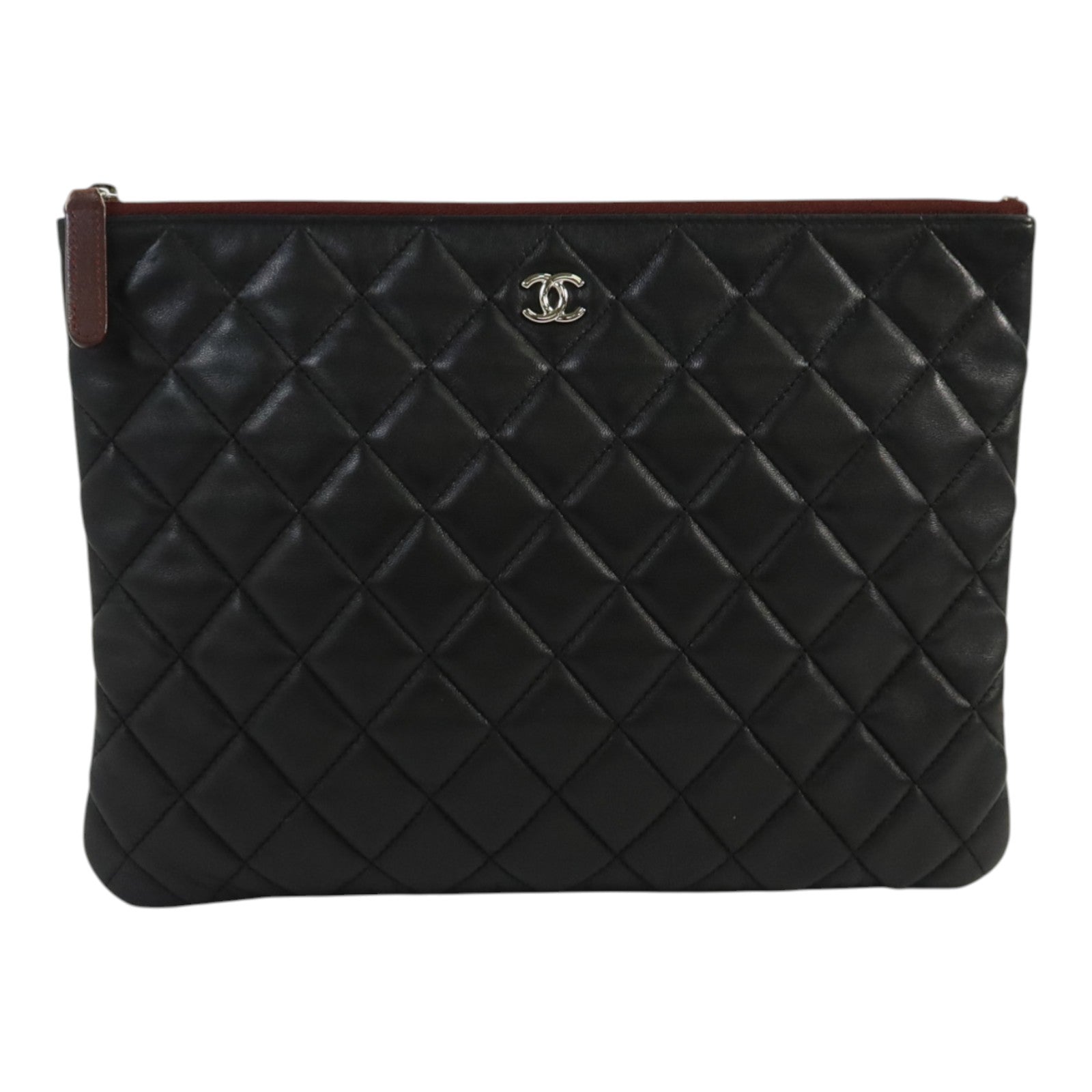 CHANEL 羊皮皮革Clutch銀扣手拿包