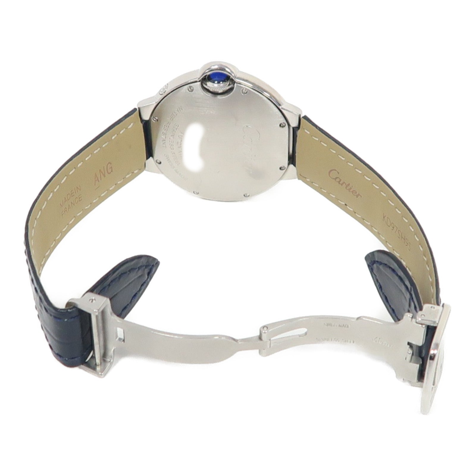 CARTIER Ballon Bleu Moonphase不鏽鋼/皮革帶手錶自動機芯白色