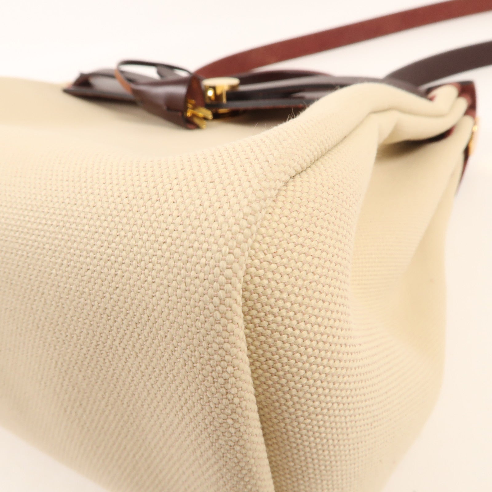 HERMES 帆布Herbag PM金扣肩背袋Beton/Rouge Sellier