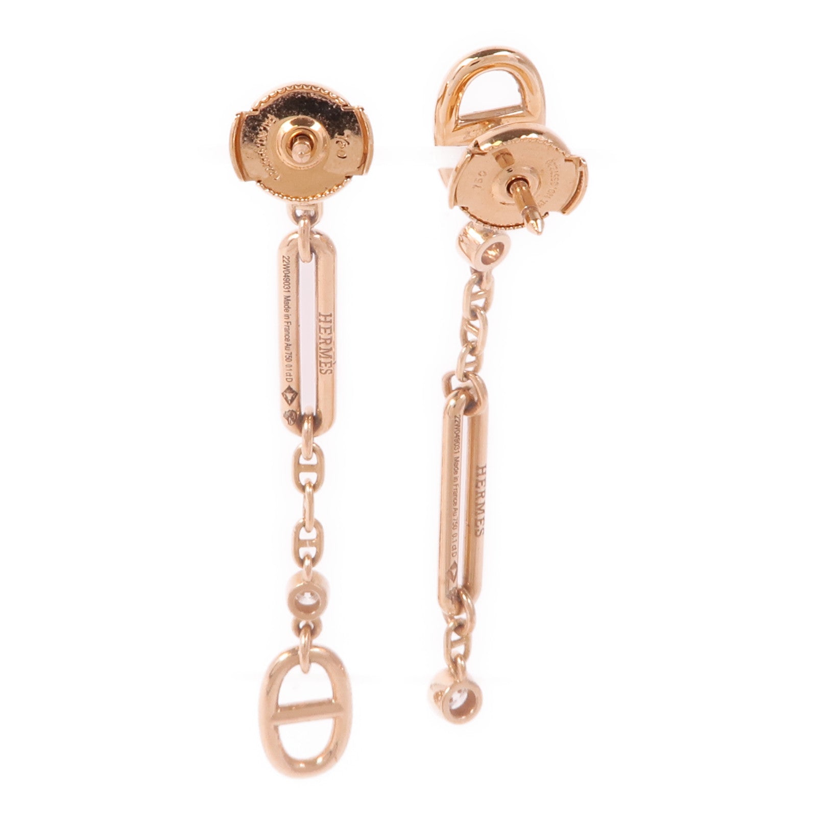 HERMES Chaine D'Ancre Earrings Diamond 18K Pink Gold
