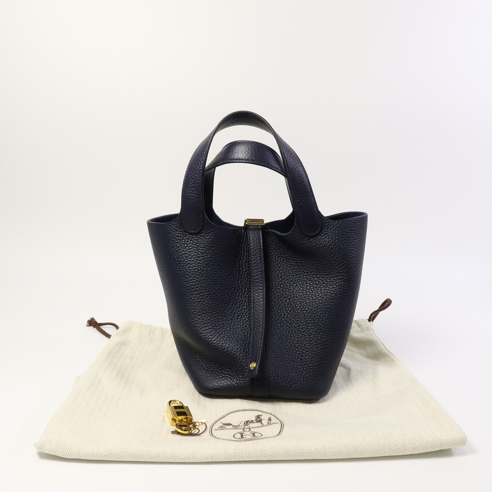HERMES Clemence皮革Picotin PM手挽袋Bleu Nuit