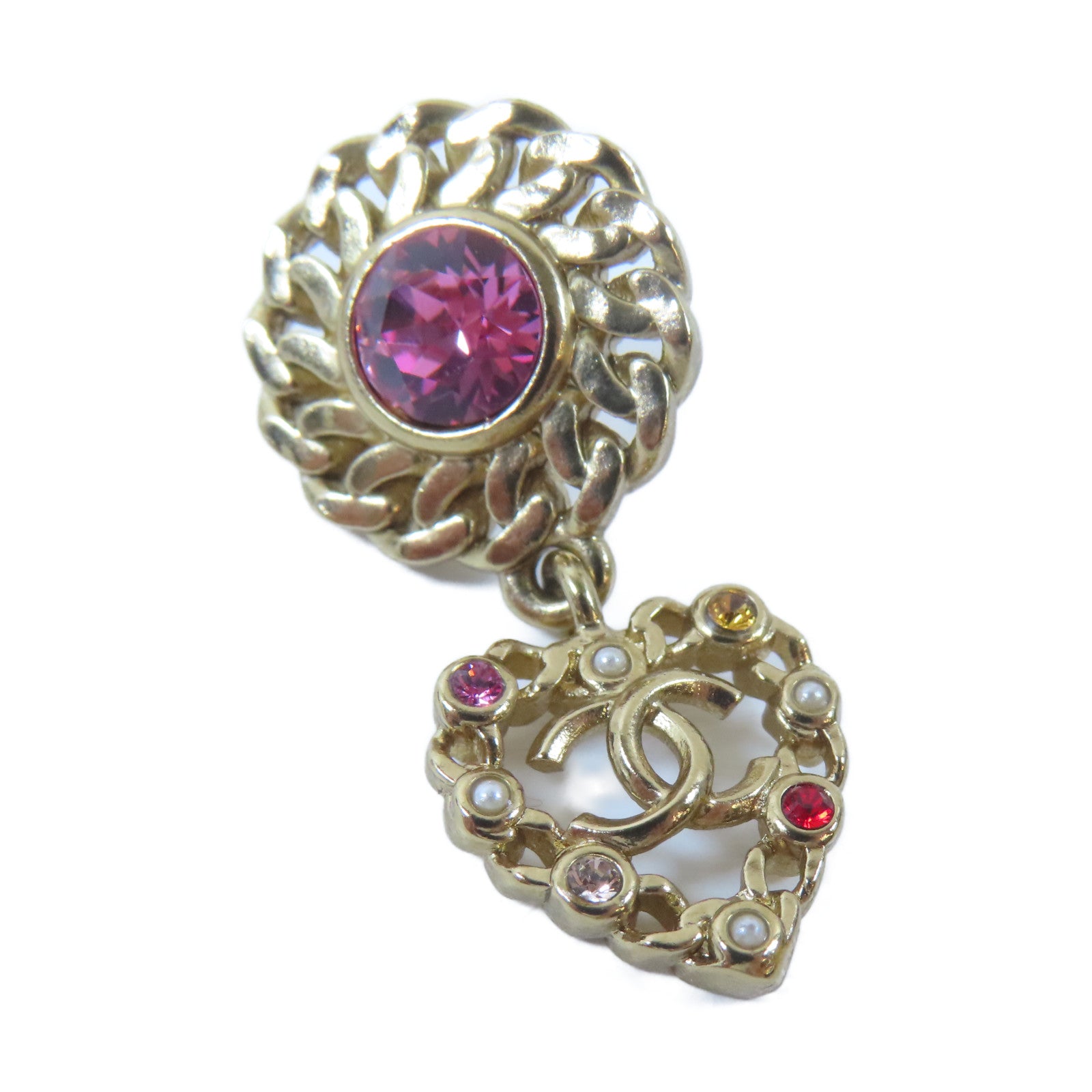 CHANEL 金屬Heart Earrings耳環金色/粉紅色