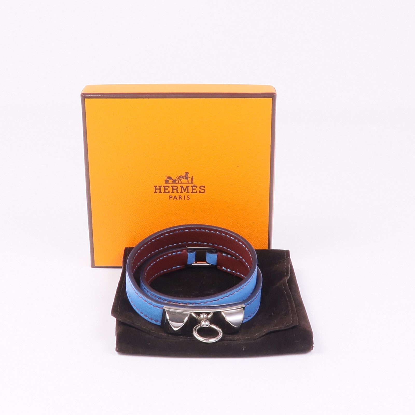 HERMES Swift皮革Rivale Double Tour銀扣手帶