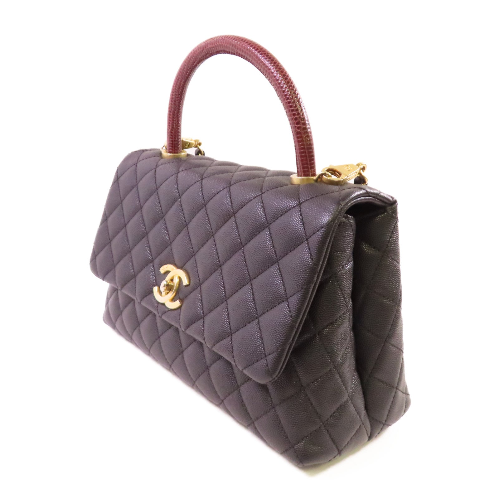 CHANEL 牛皮皮革Coco Handle Medium Chain 2Way Shoulder Bag金扣鏈帶手挽肩背兩用袋