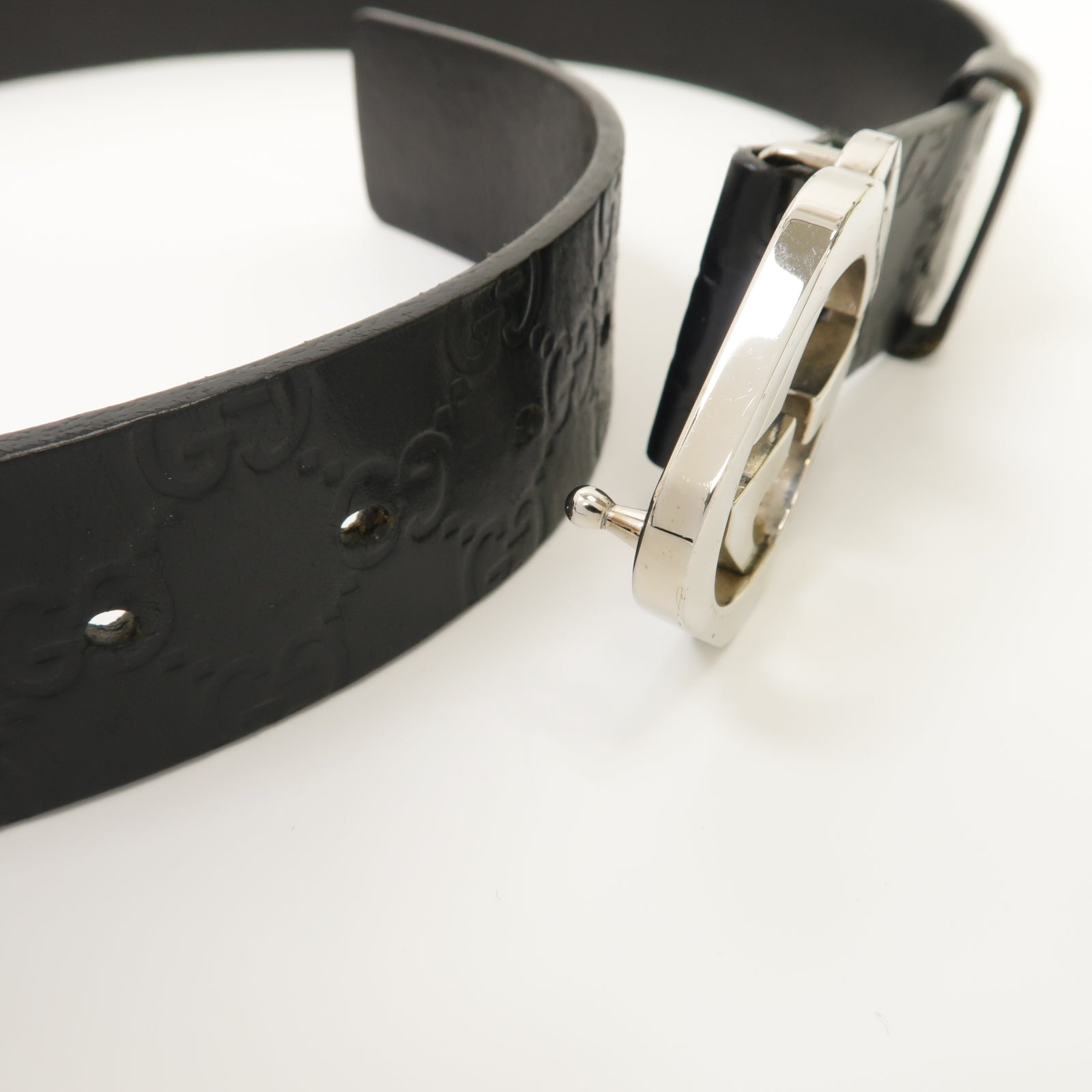 GUCCI 【激減優惠】牛皮皮革Belt 90cm銀扣皮帶黑色
