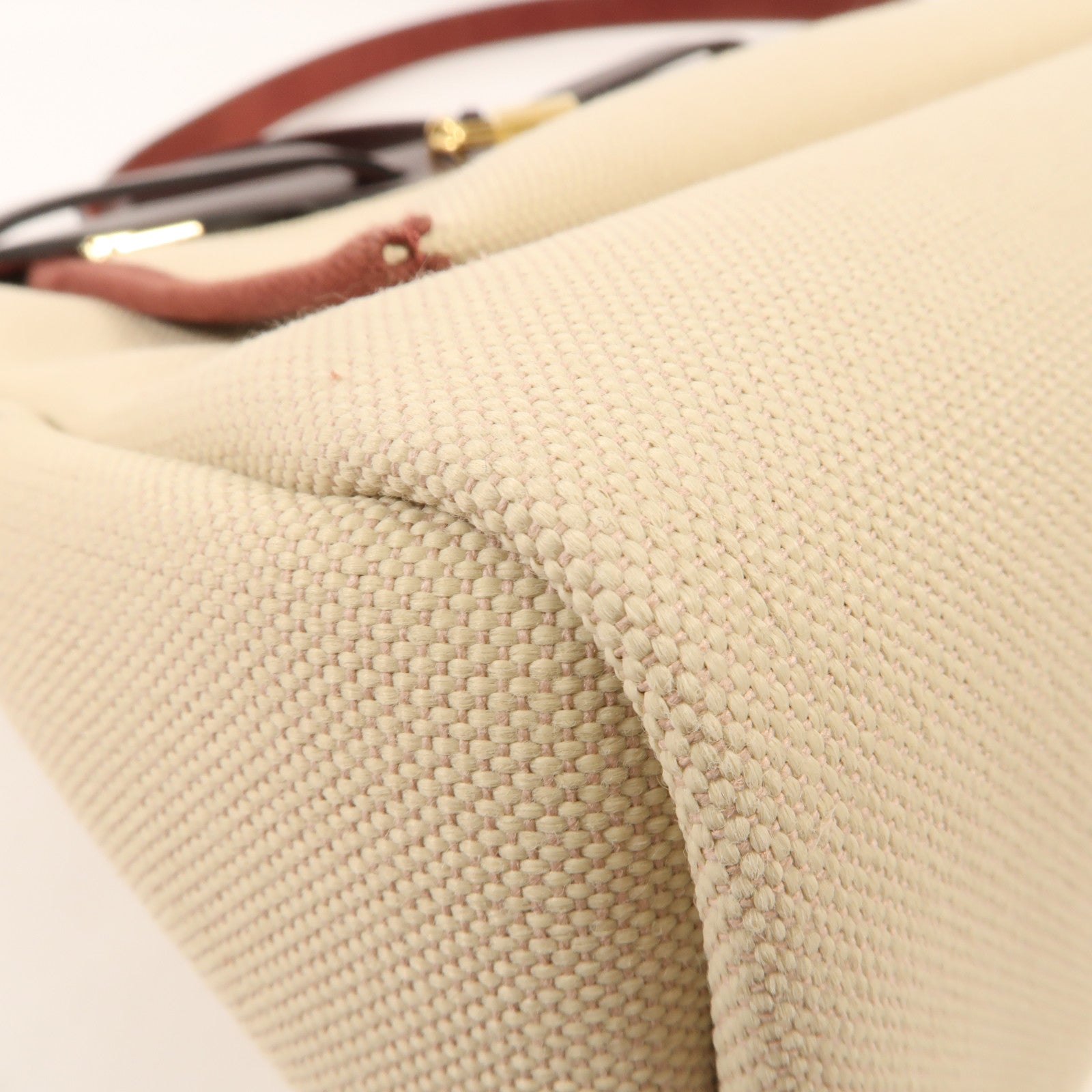 HERMES 帆布Herbag PM金扣肩背袋Beton/Rouge Sellier