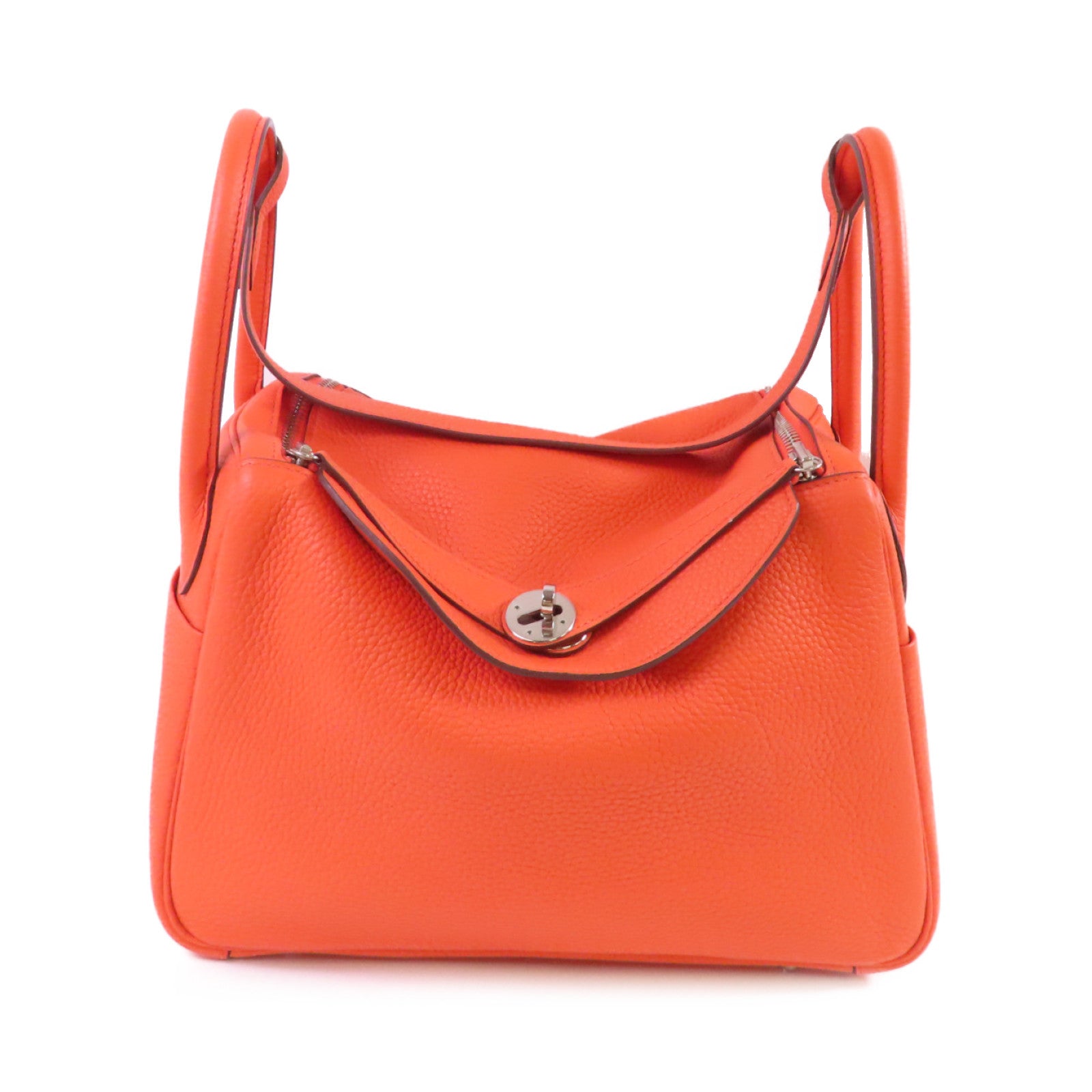 HERMES Clemence皮革Lindy 30 Shoulder Bag銀扣肩背袋8V Orange Poppy/罌粟花橘色