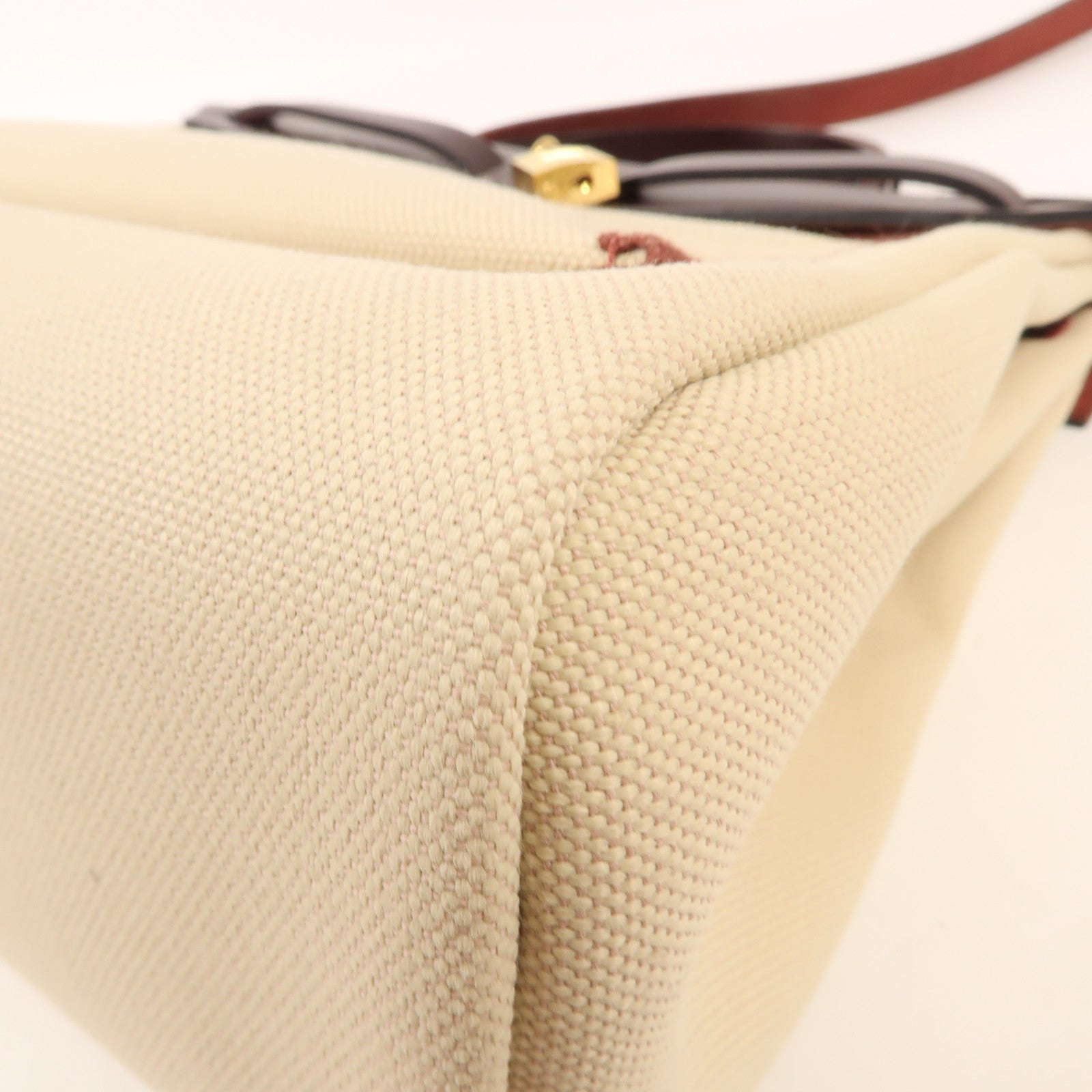 HERMES 帆布Herbag PM金扣肩背袋Beton/Rouge Sellier