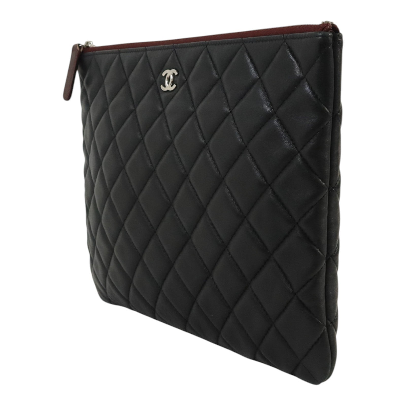 CHANEL 羊皮皮革Clutch銀扣手拿包