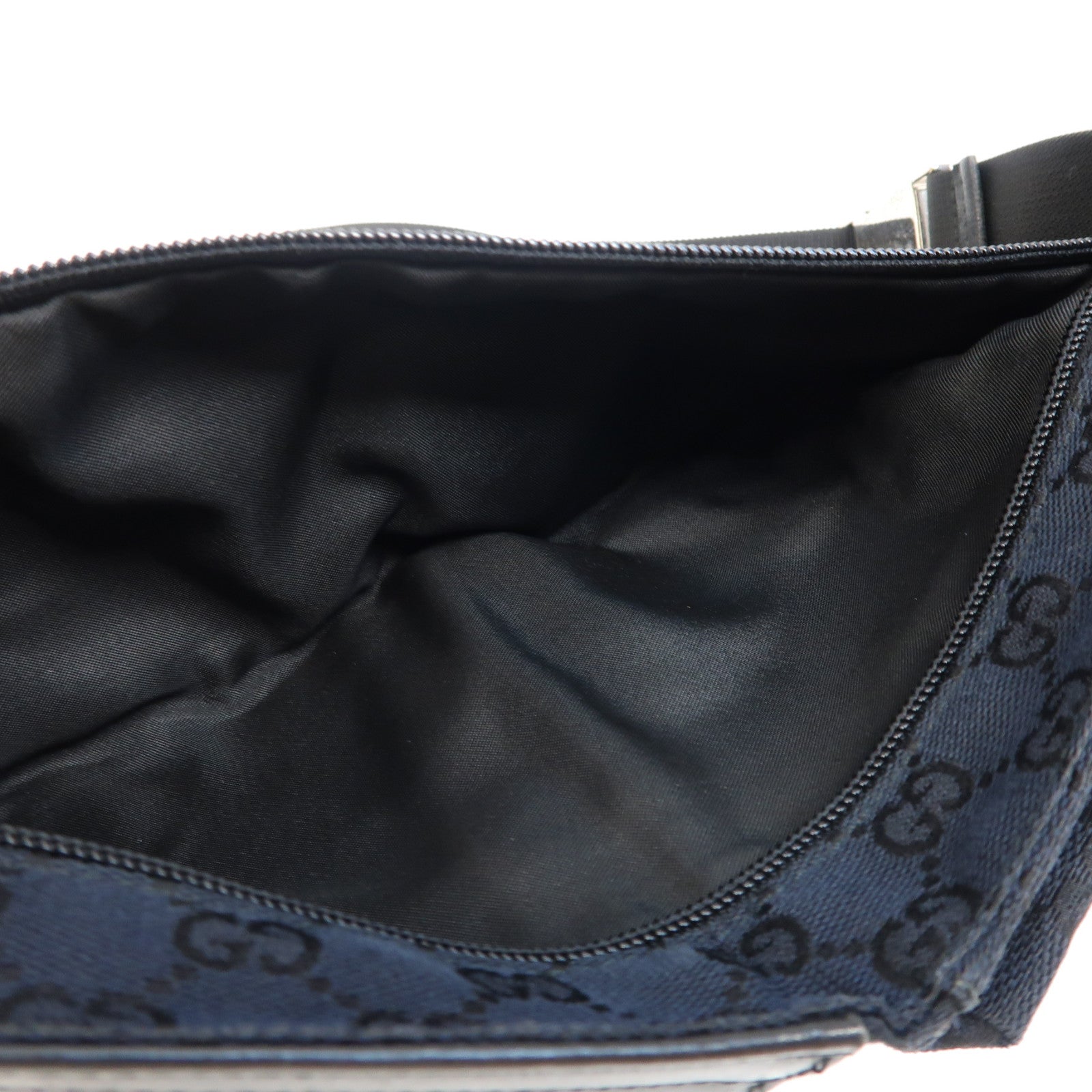 GUCCI 帆布/皮革Waist Bag銀扣腰包深藍色/黑色