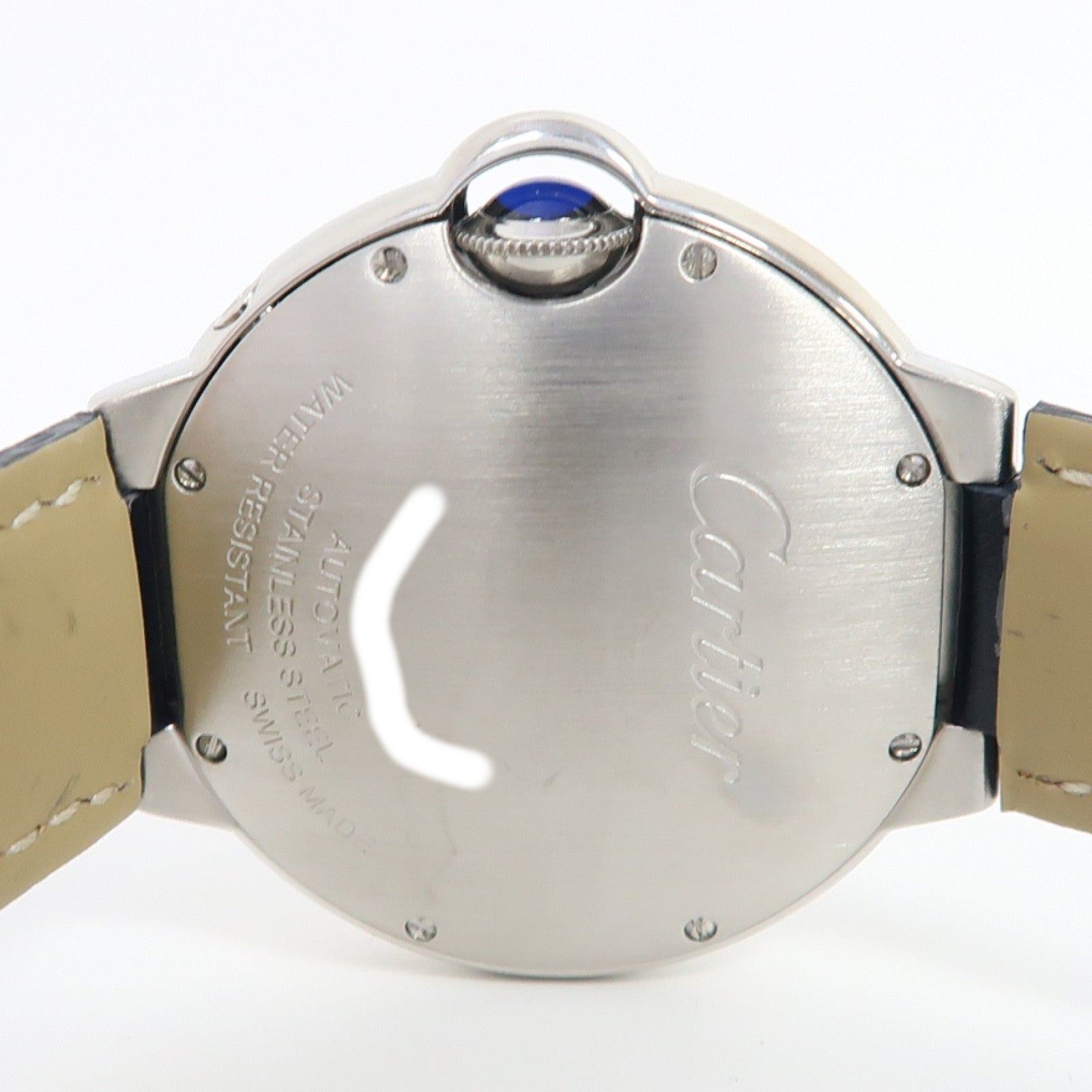 CARTIER Ballon Bleu Moonphase不鏽鋼/皮革帶手錶自動機芯白色